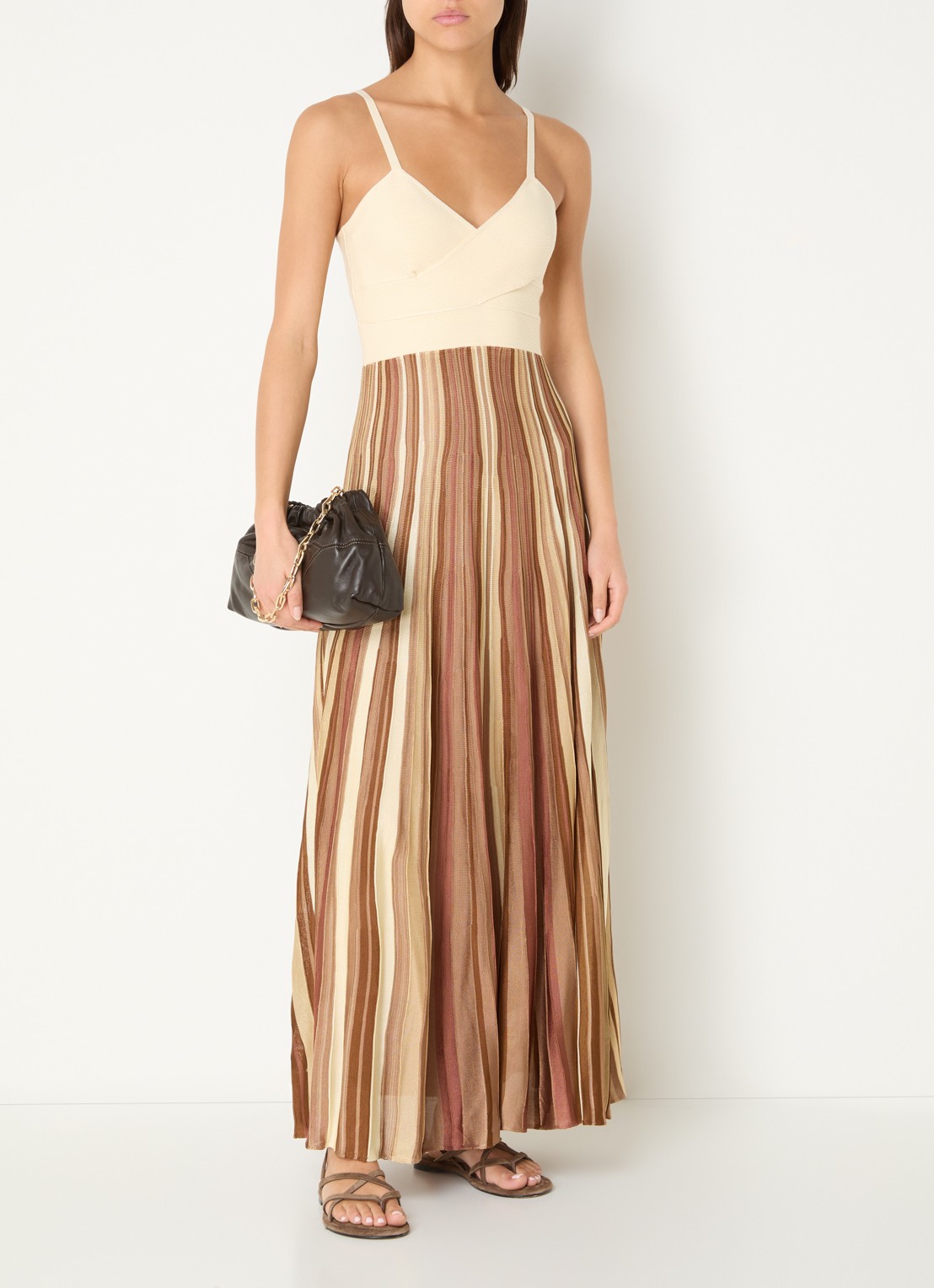 ba&sh Atia maxi jurk met streepprint - detail 4 bruin