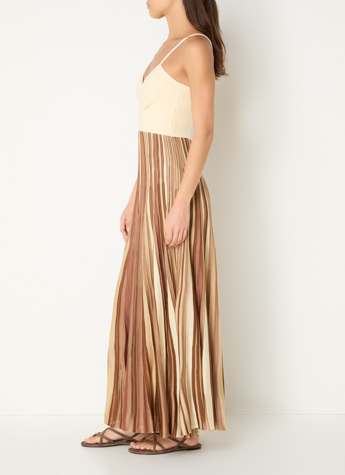 ba&sh Atia maxi jurk met streepprint - voorkant 3 bruin