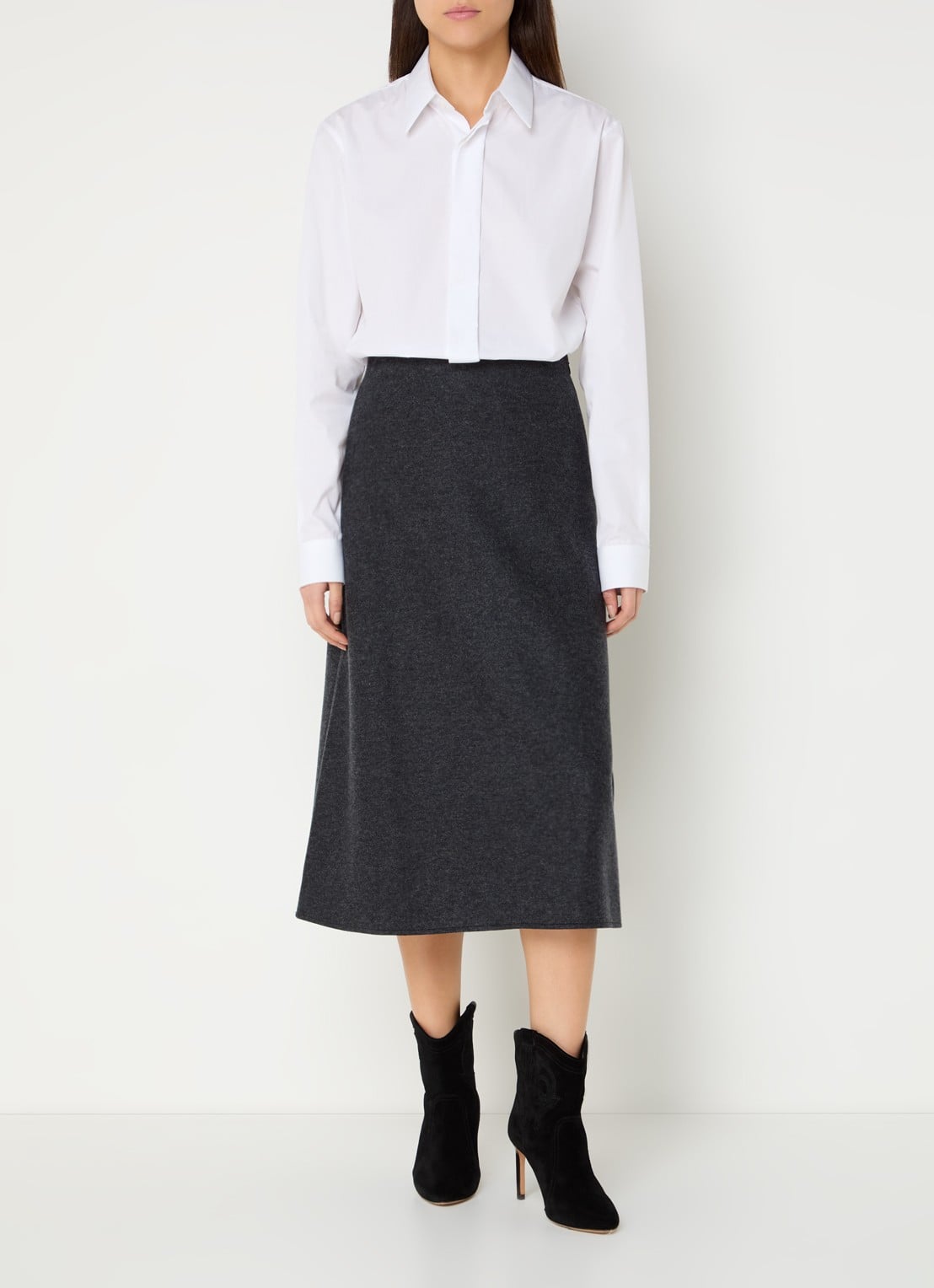 ba&sh Aymy midi rok in wolblend  - voorkant 2 antraciet