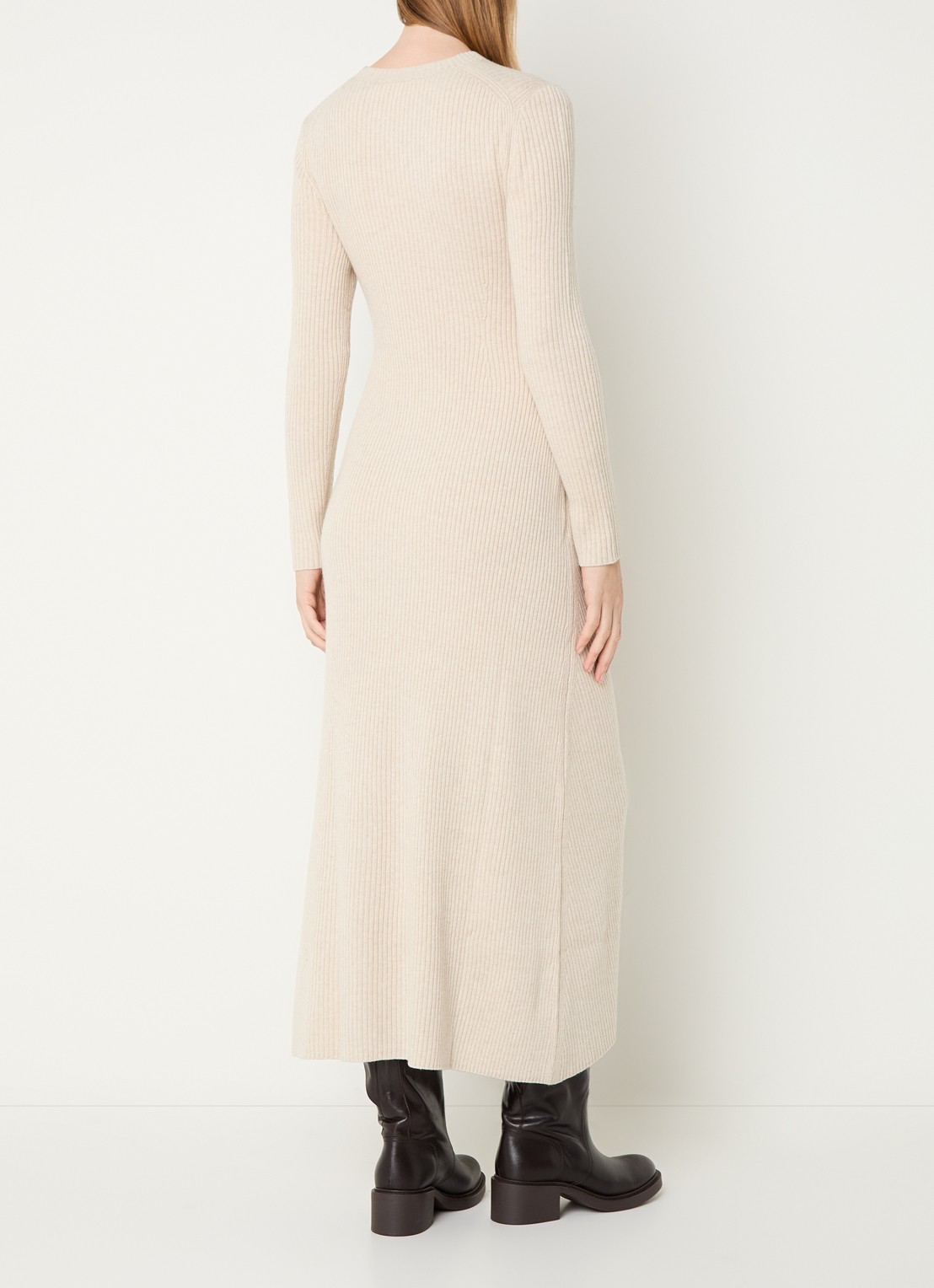 ba&sh Bamaya ribgebreide jurk in wolblend met ceintuur - achterkant 3 beige