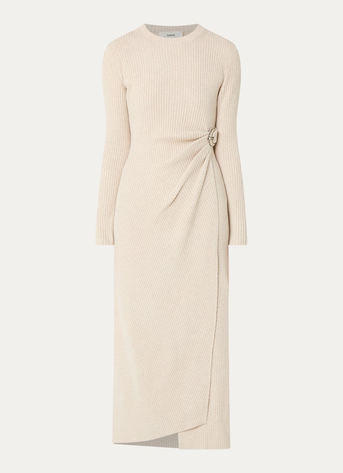 ba&sh Bamaya ribgebreide jurk in wolblend met ceintuur - voorkant beige