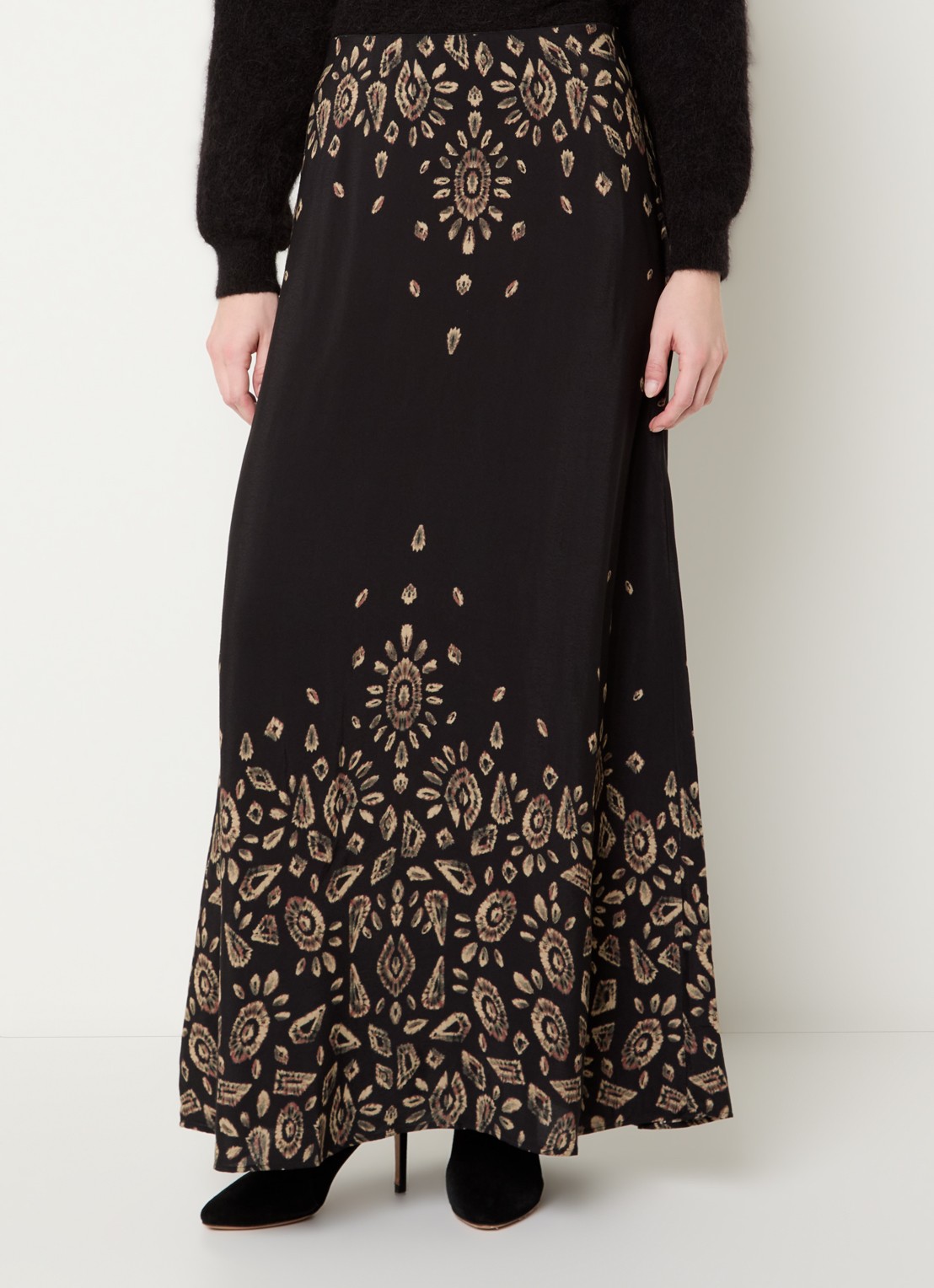 ba&sh Banessa maxi rok met print - detail 4 zwart