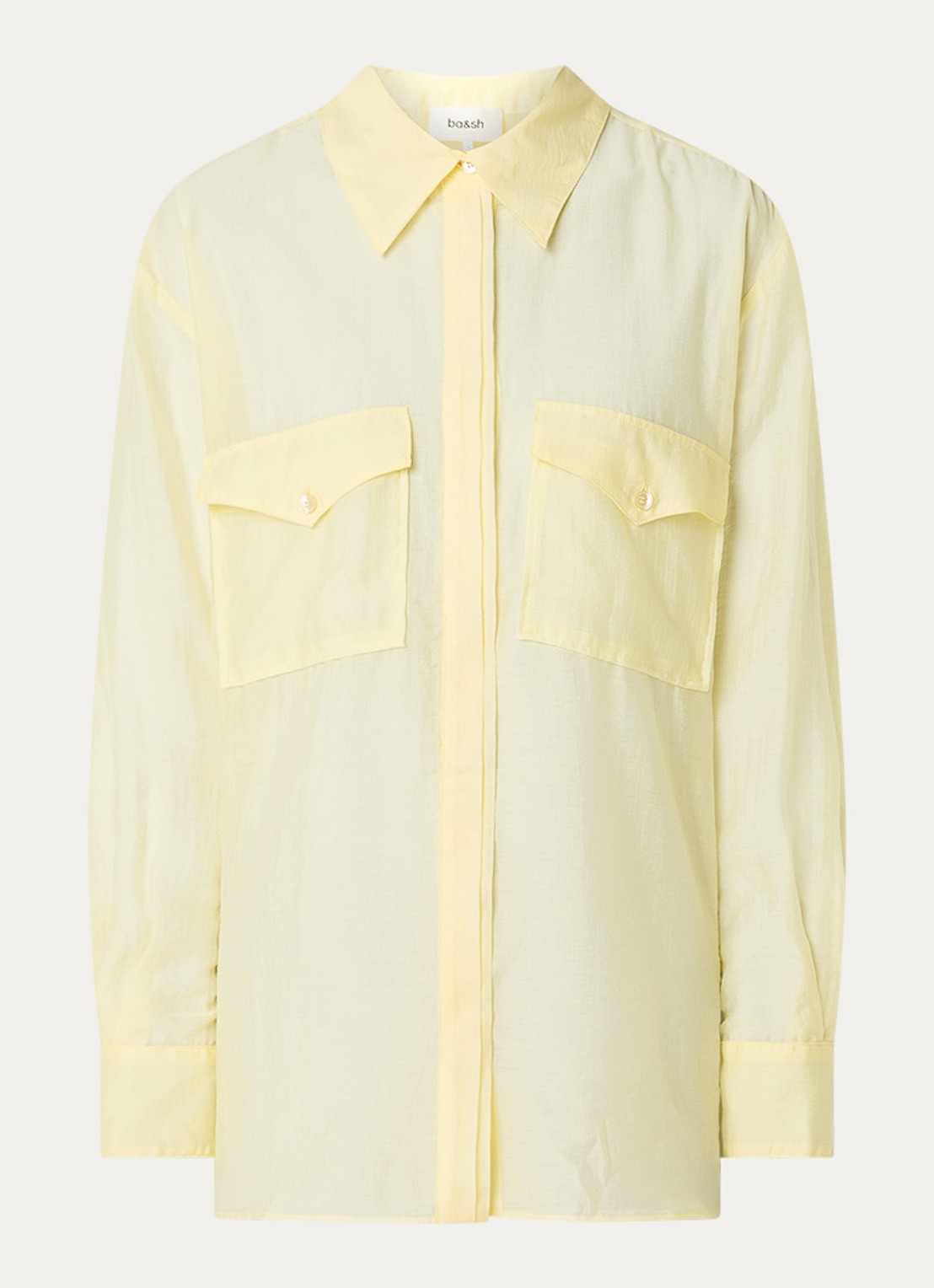 ba&sh Bao semi-transparante blouse met klepzakken - voorkant 3 lichtgeel