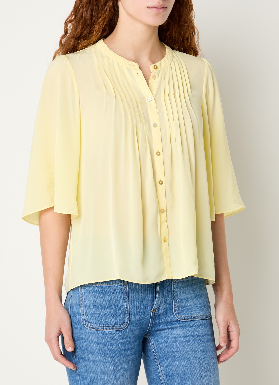 ba&sh Barna blouse met plooidetail - detail lichtgeel