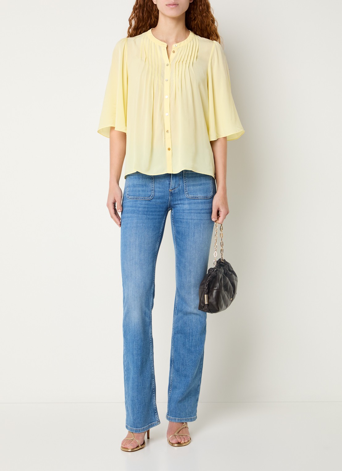 ba&sh Barna blouse met plooidetail - voorkant 4 lichtgeel