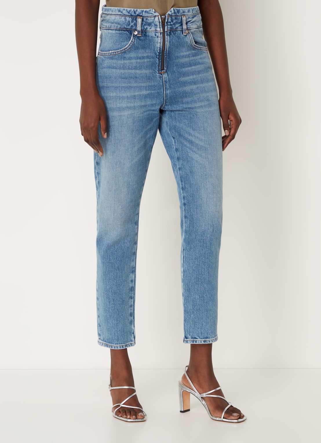ba&sh Barnie high waist slim fit cropped jeans met medium wassing - detail 2 indigo