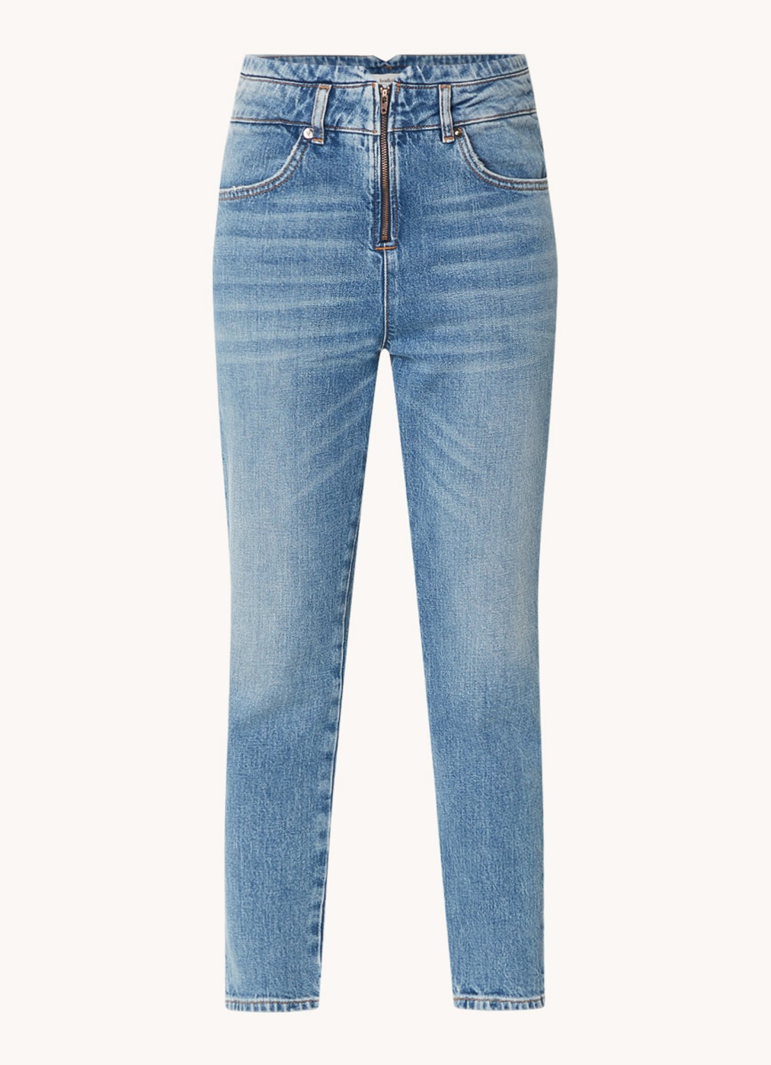 ba&sh Barnie high waist slim fit cropped jeans met medium wassing - voorkant 3 indigo