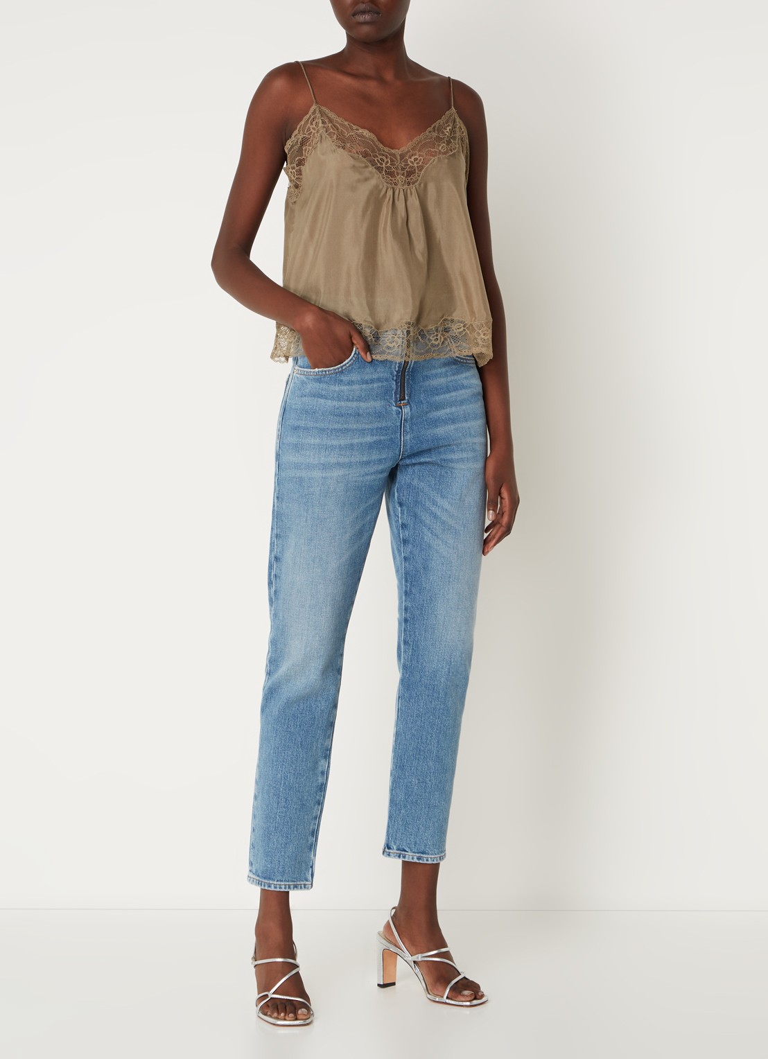 ba&sh Barnie high waist slim fit cropped jeans met medium wassing - voorkant 4 indigo