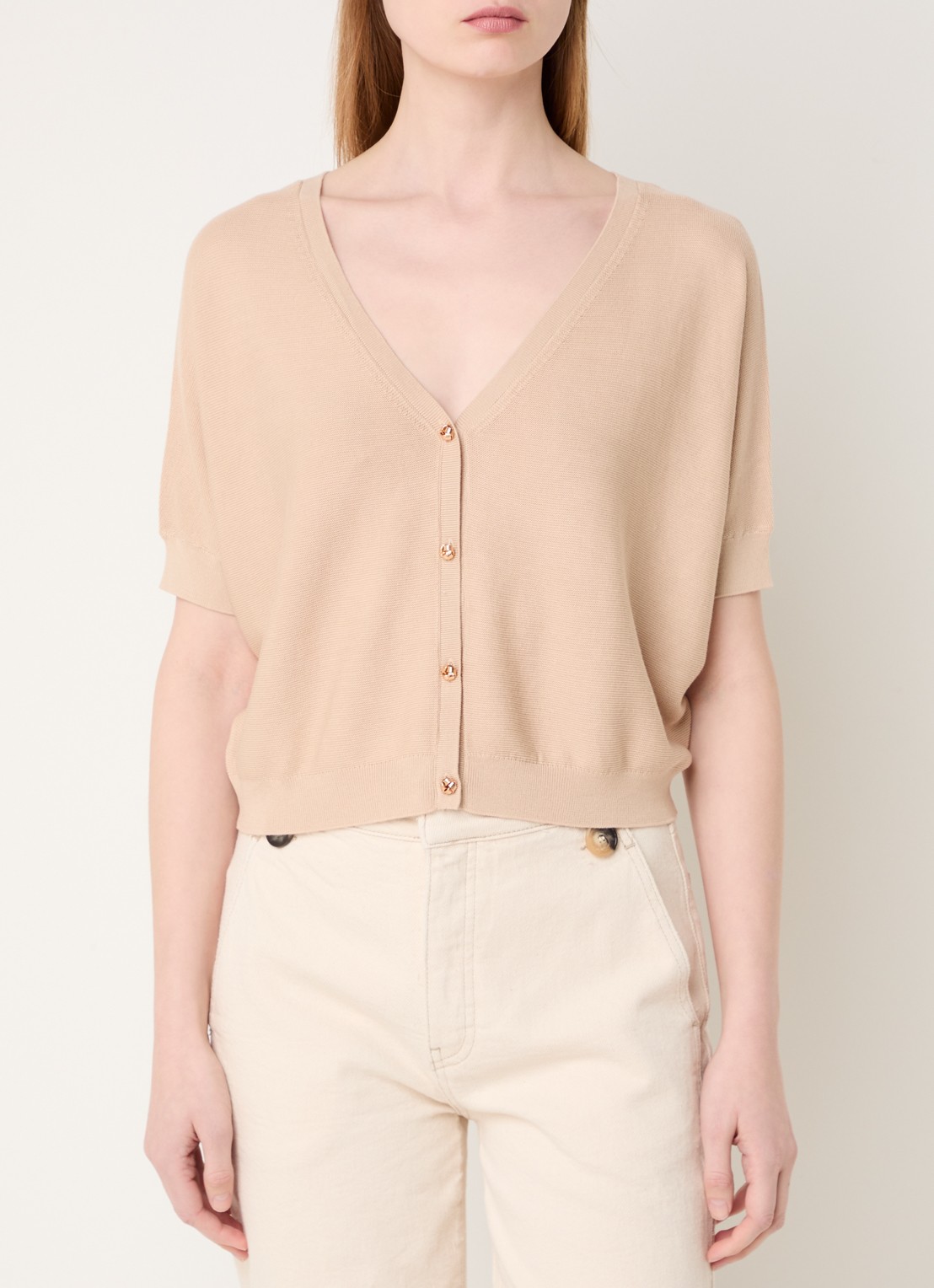 ba&sh Basem fijngebreid vest met V-hals - detail 2 beige