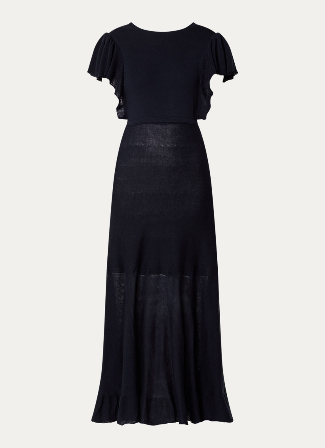 ba&sh Bautie fijngebreide maxi jurk met volant - voorkant 3 donkerblauw