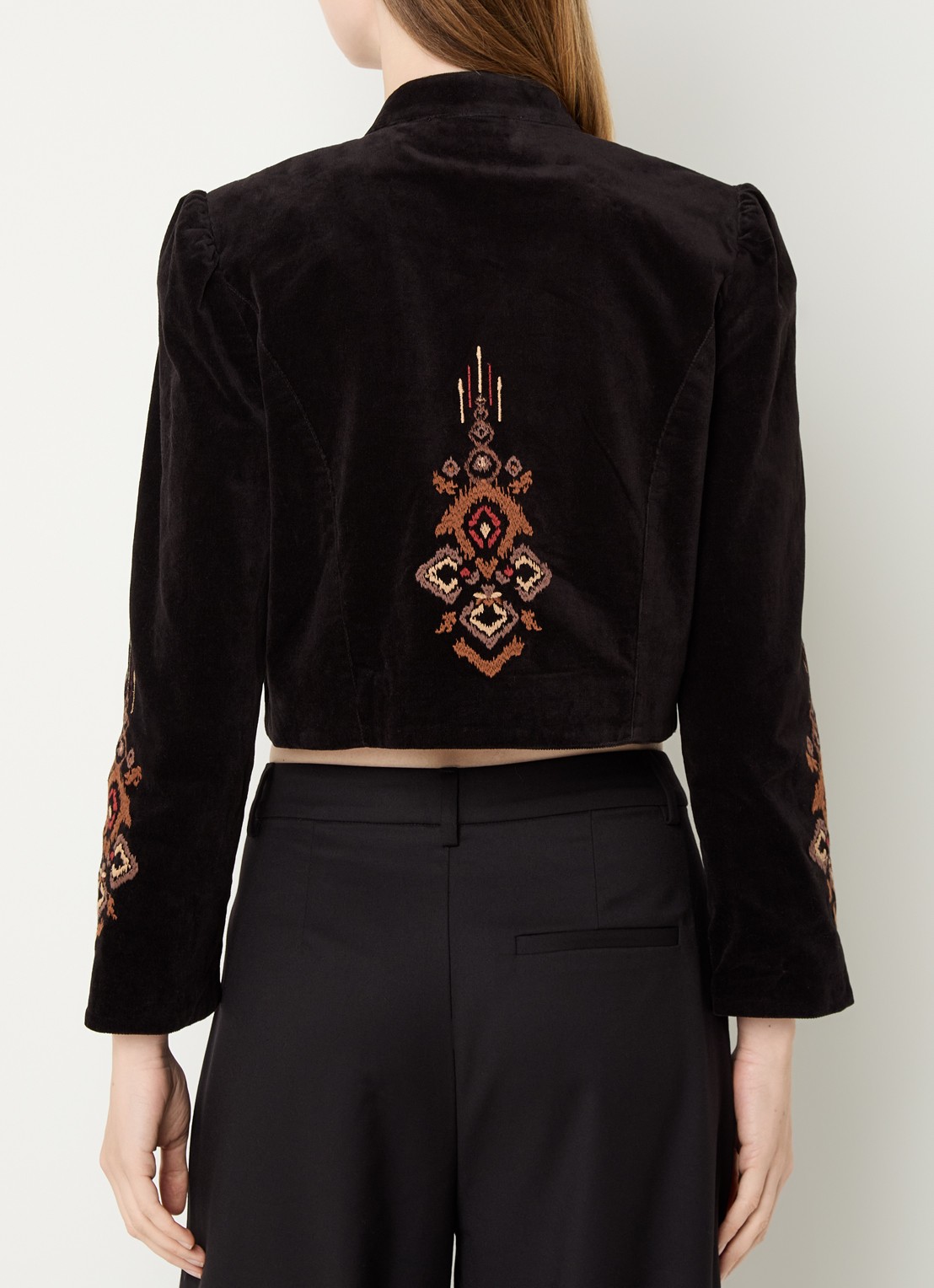ba&sh Baya cropped jack van fluweel met borduring - achterkant 3 zwart