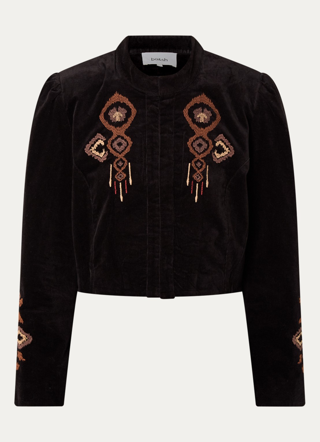 ba&sh Baya cropped jack van fluweel met borduring - voorkant zwart