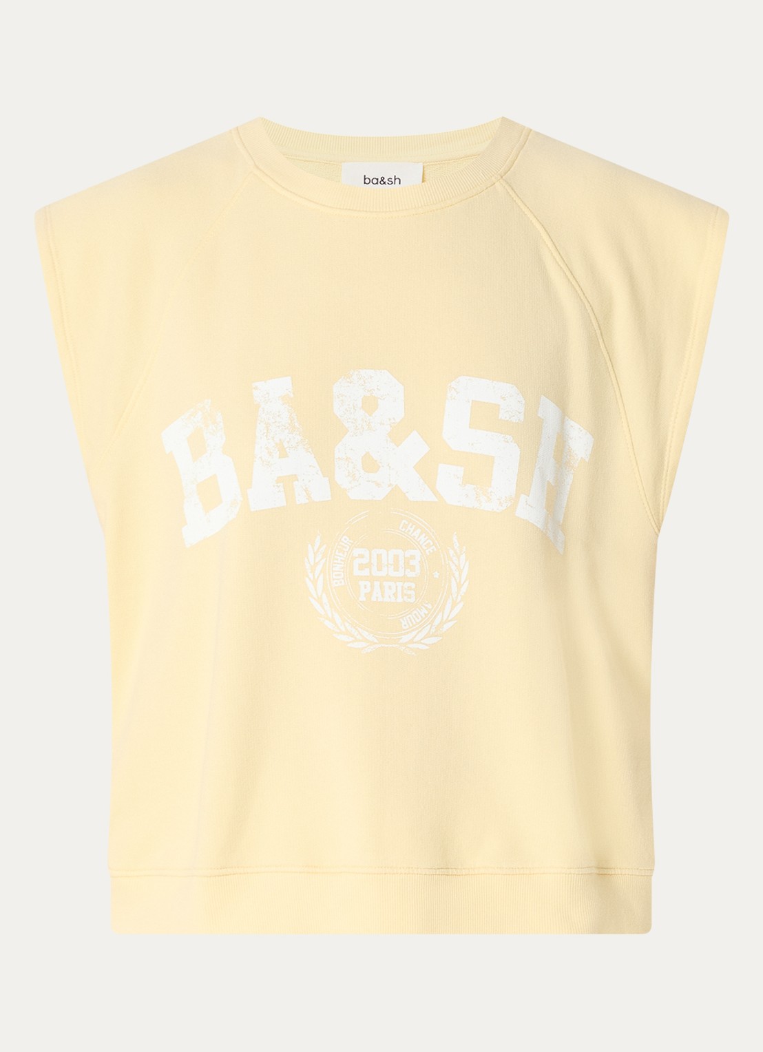 ba&sh Beata sweater met logoprint - voorkant lichtgeel