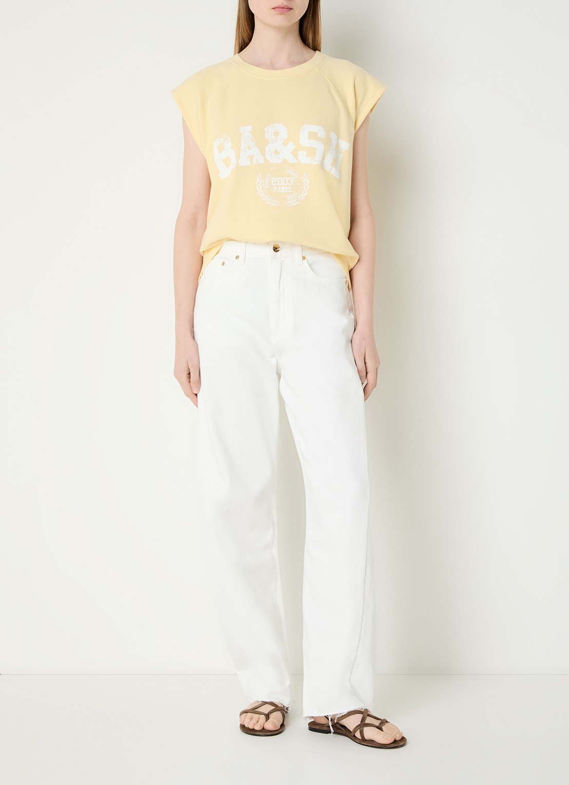 ba&sh Beata sweater met logoprint - voorkant 2 lichtgeel