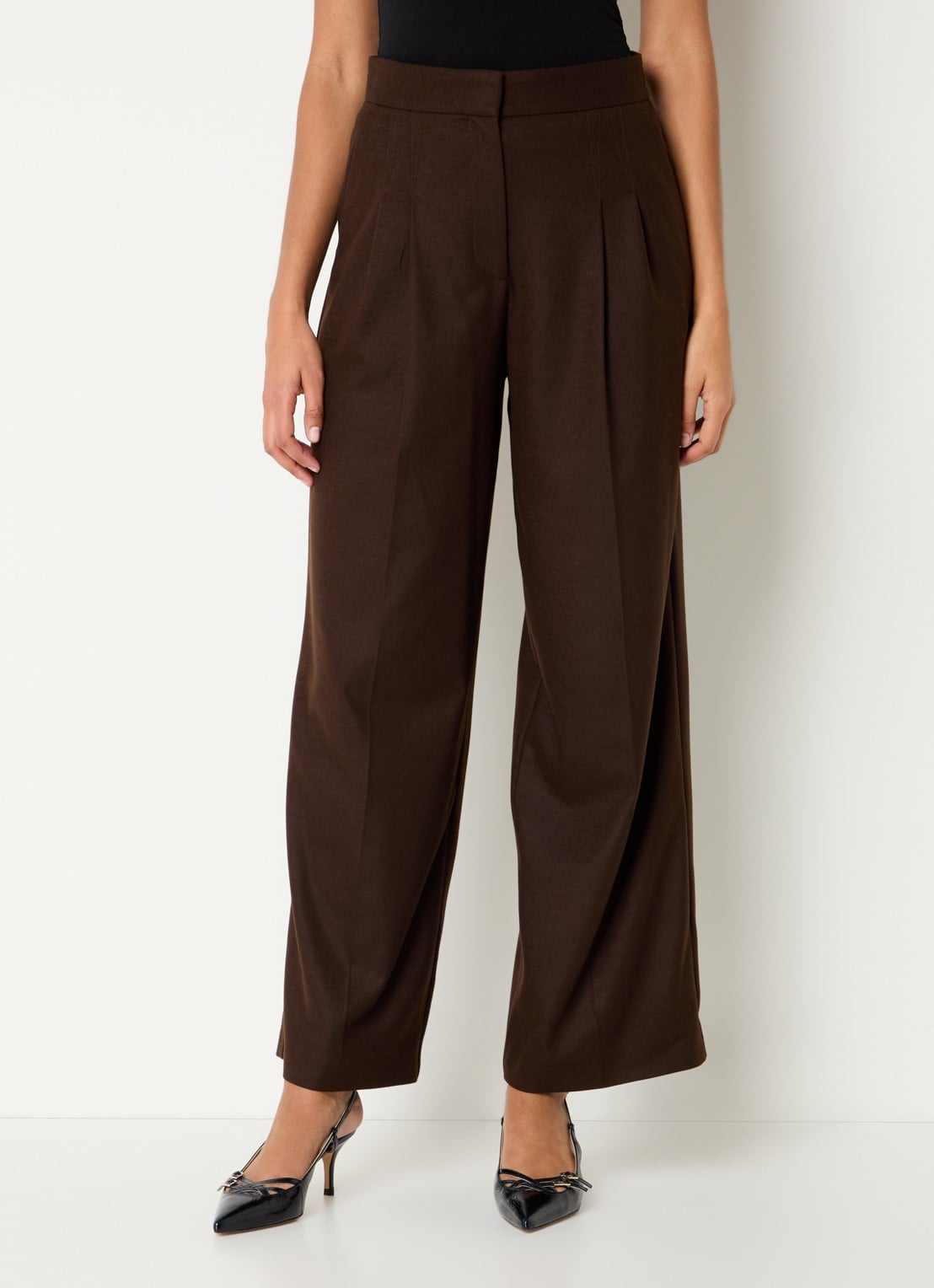 ba&sh Bedwin high waist wide fit pantalon met steekzakken - detail 4 chocoladebruin