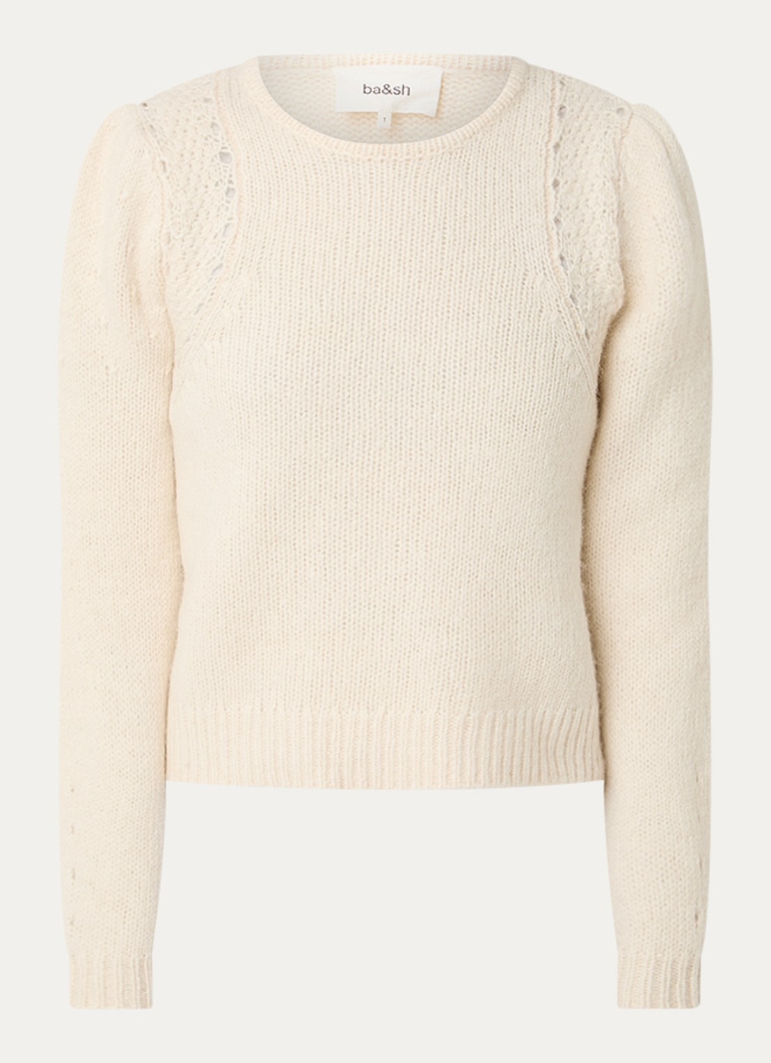 ba&sh Belma grofgebreide trui in alpaca wolblend - voorkant 3 gebroken wit
