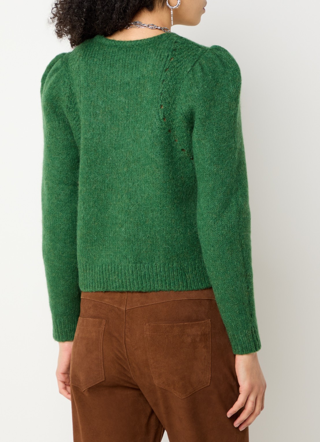ba&sh Belma grofgebreide trui in alpaca wolblend - achterkant donkergroen