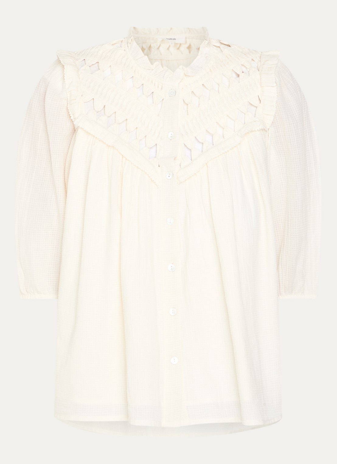 ba&sh Beluna blouse met opengewerkt detail - voorkant 2 gebroken wit