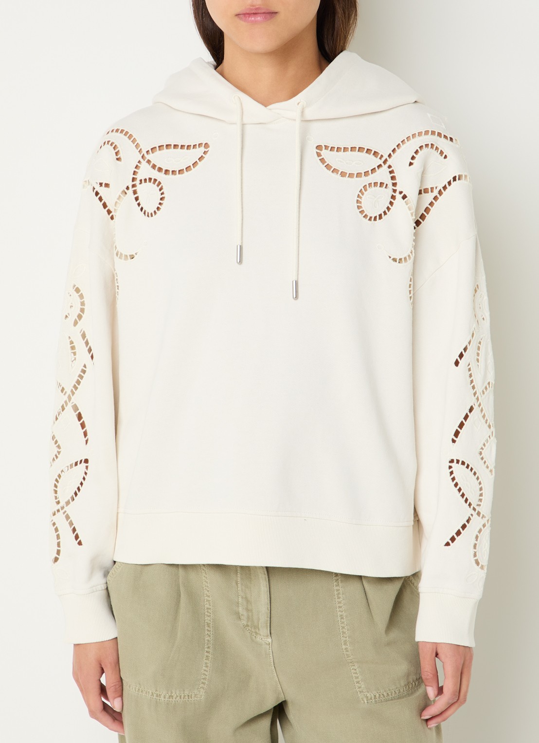 ba&sh Beni hoodie met opengewerkt dessin - detail 3 gebroken wit