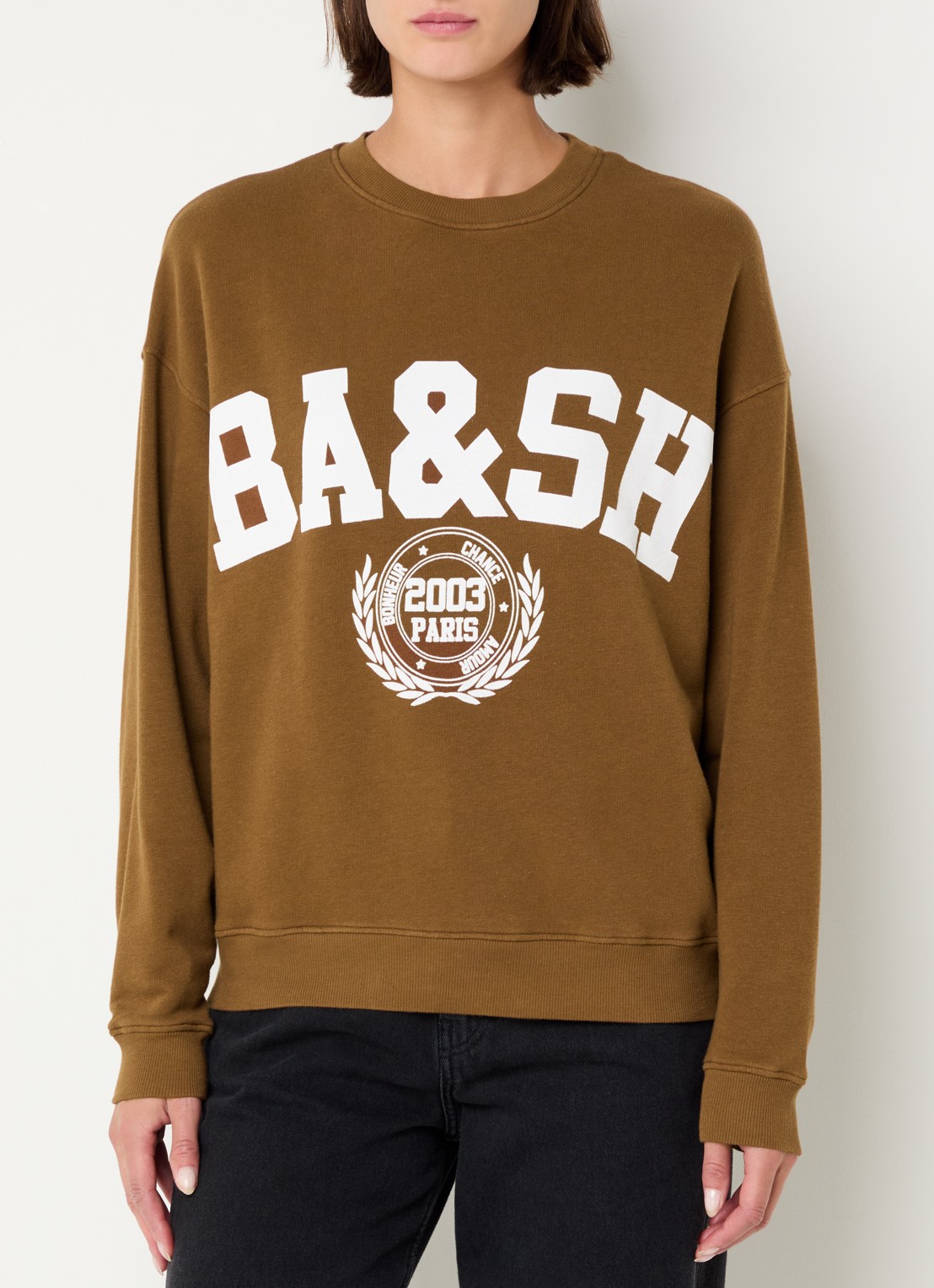 ba&sh Benjamin sweater met logoprint - detail cognac