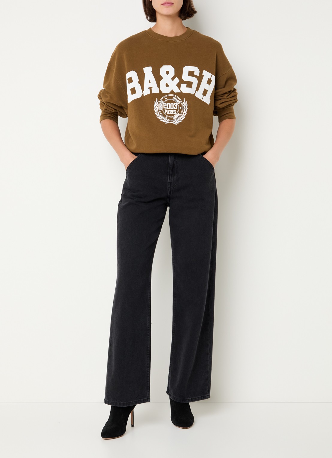 ba&sh Benjamin sweater met logoprint - voorkant 4 cognac