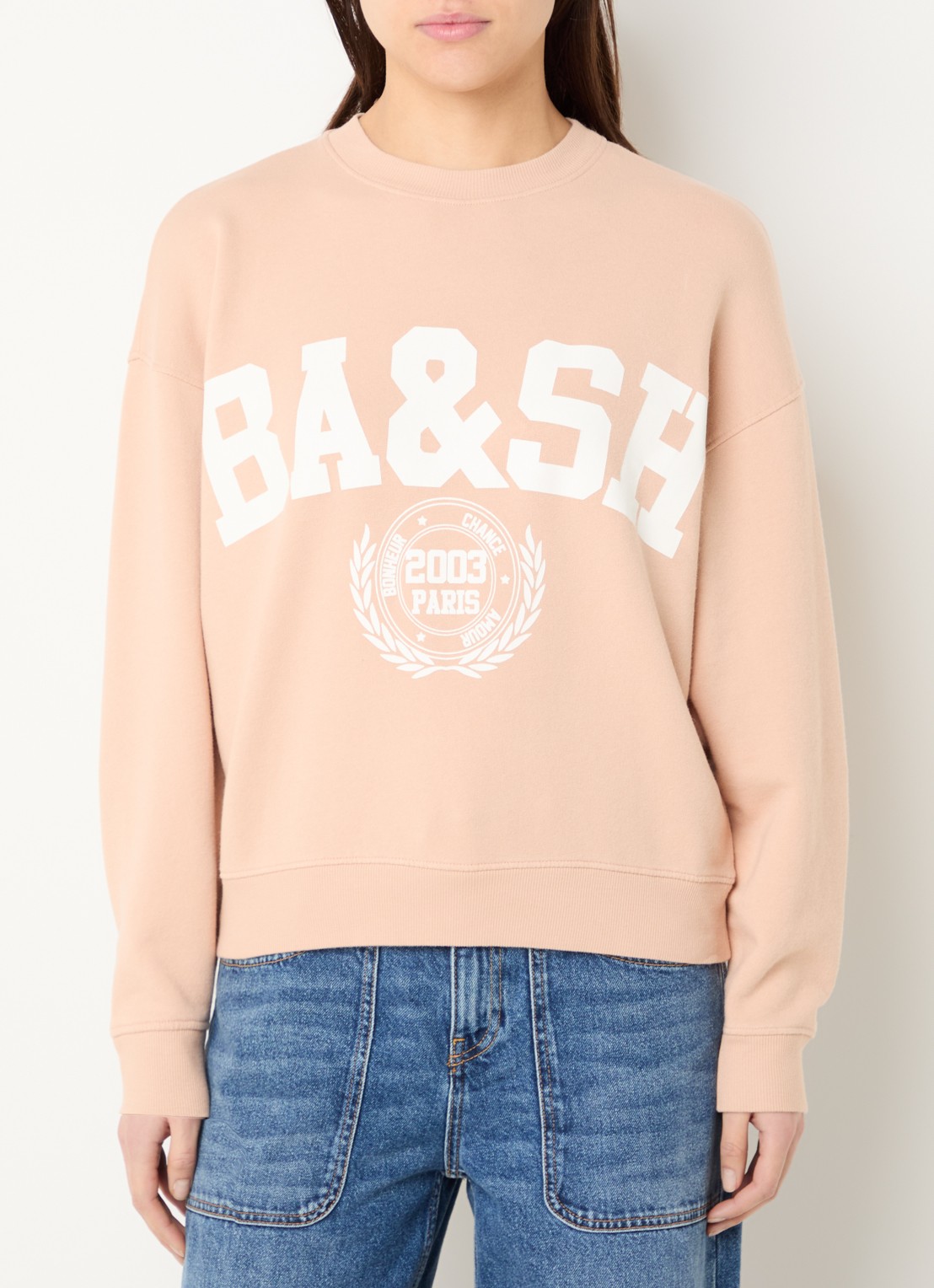 ba&sh Benjamin sweater met logoprint - detail 4 zalmroze