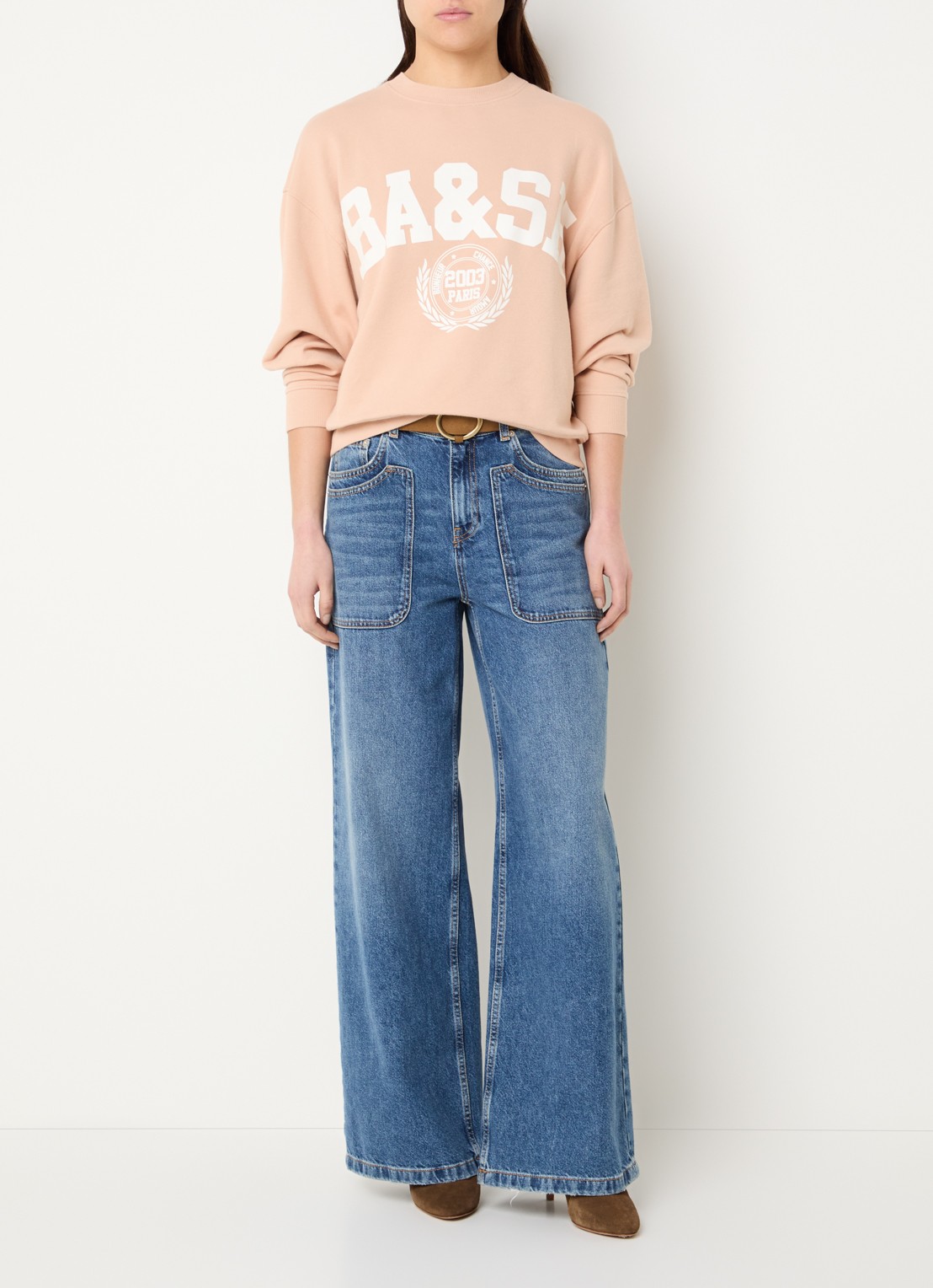 ba&sh Benjamin sweater met logoprint - voorkant 3 zalmroze
