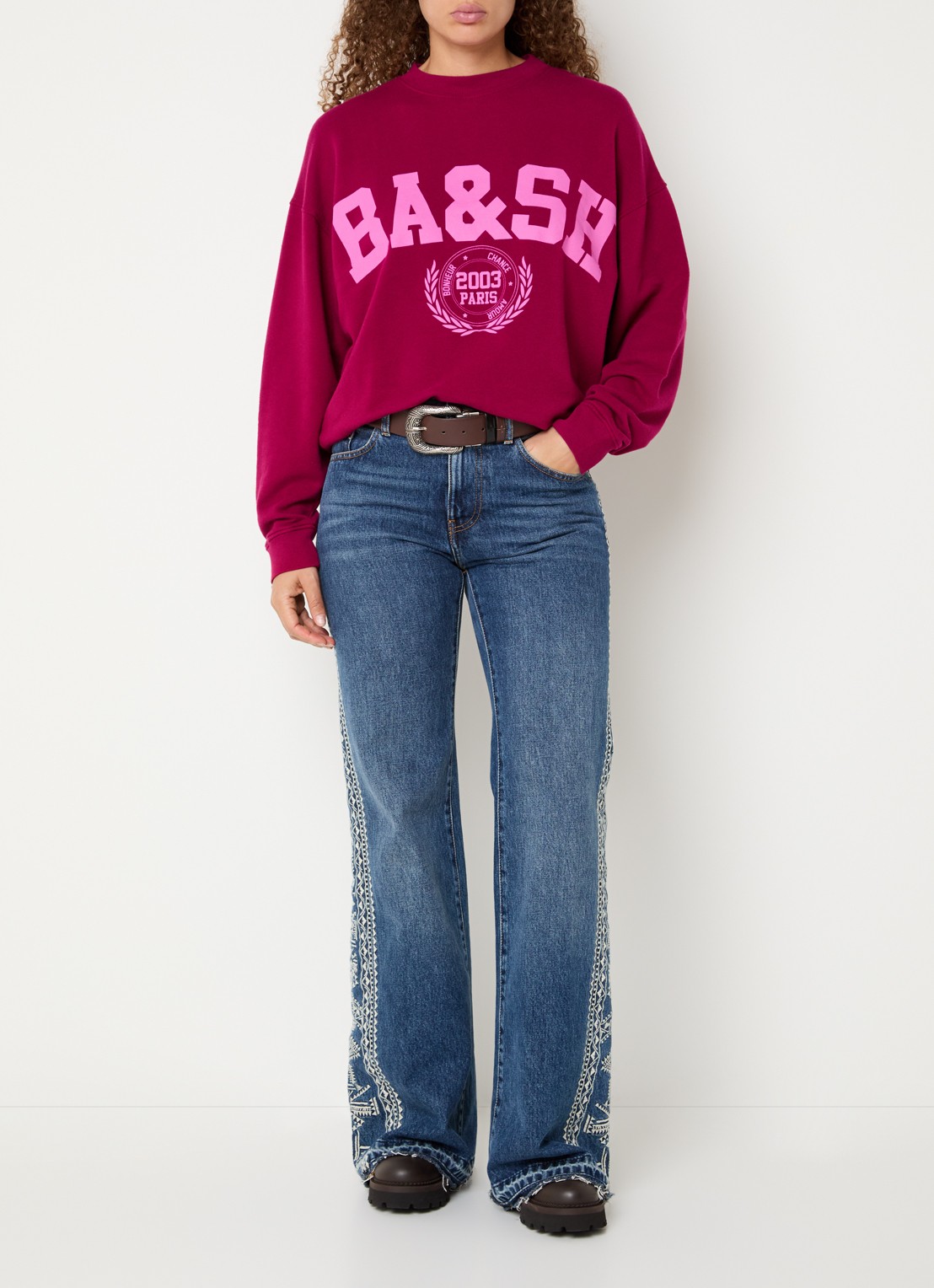 ba&sh Benjamin sweater met logoprint - voorkant 4 fuchsia