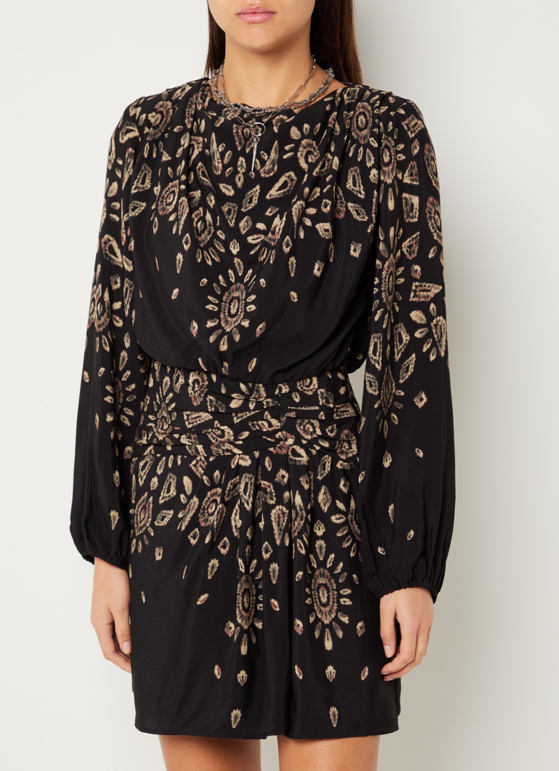 ba&sh Beona mini tuniekjurk met print - detail zwart