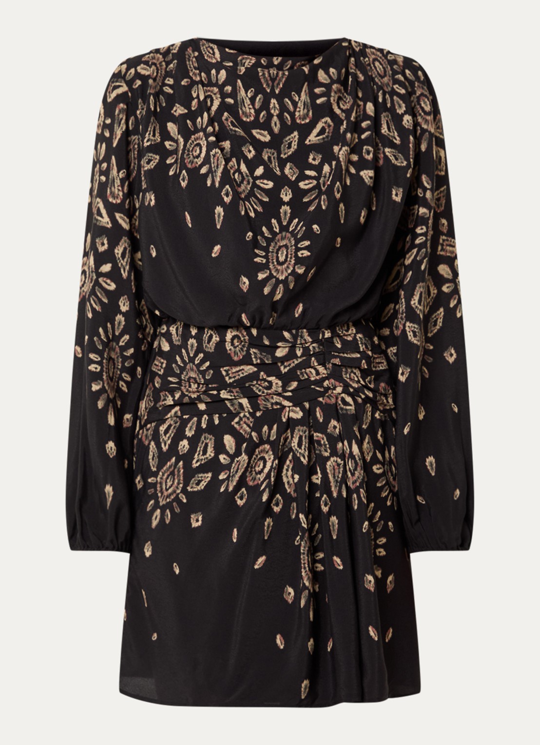 ba&sh Beona mini tuniekjurk met print - voorkant 3 zwart