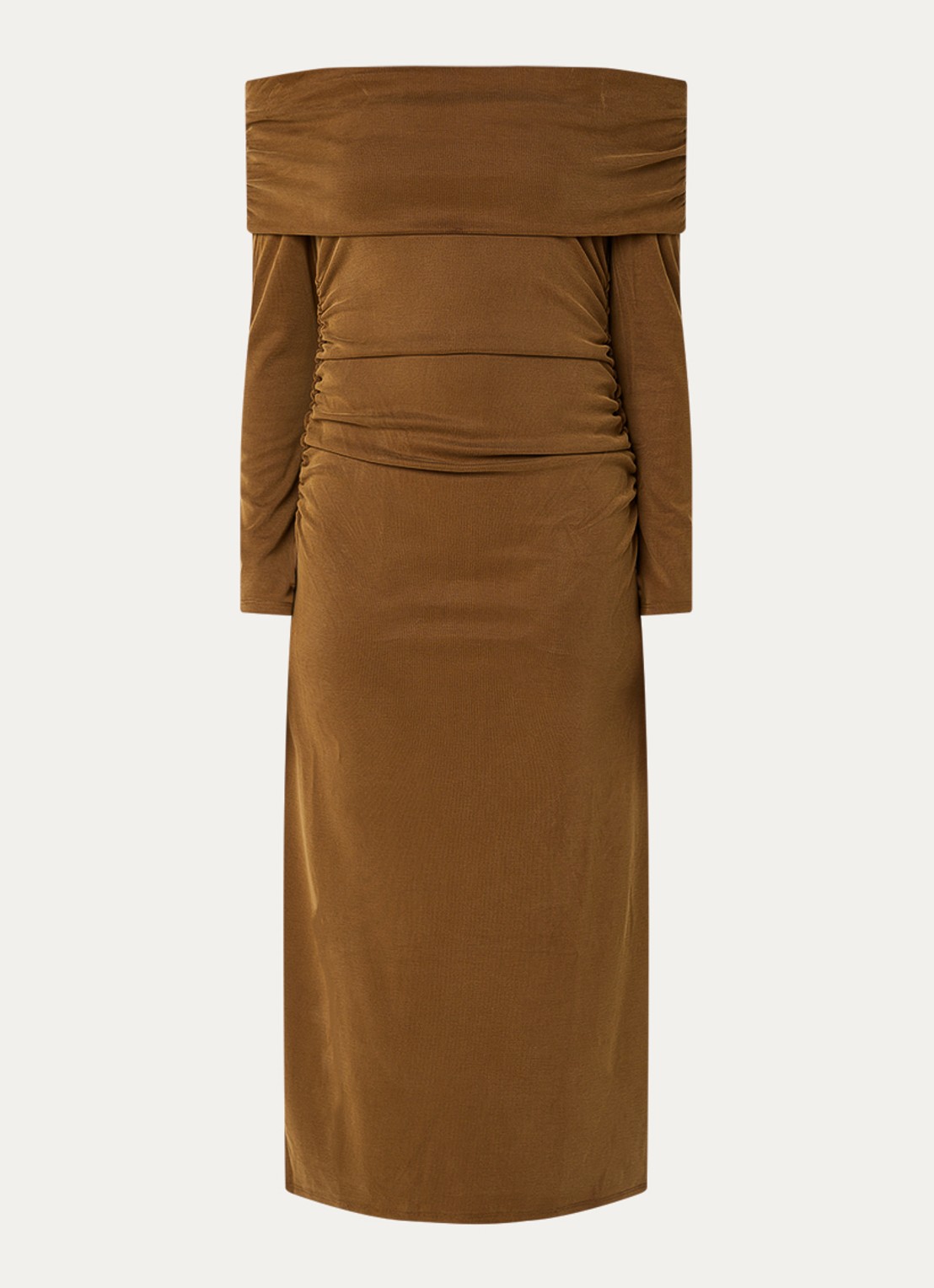 ba&sh Bettina ribgebreide off shoulder jurk  - voorkant mosgroen