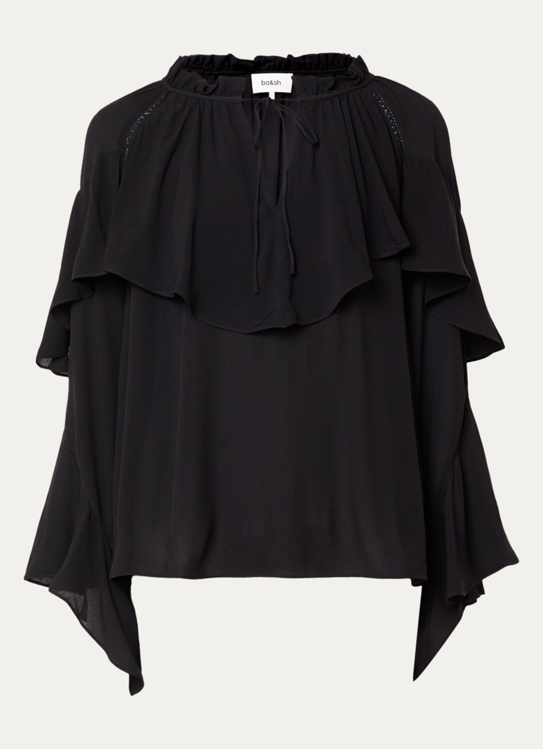 ba&sh  Betty semi-transparante tuniek met ruches en details van kant - voorkant 2 zwart