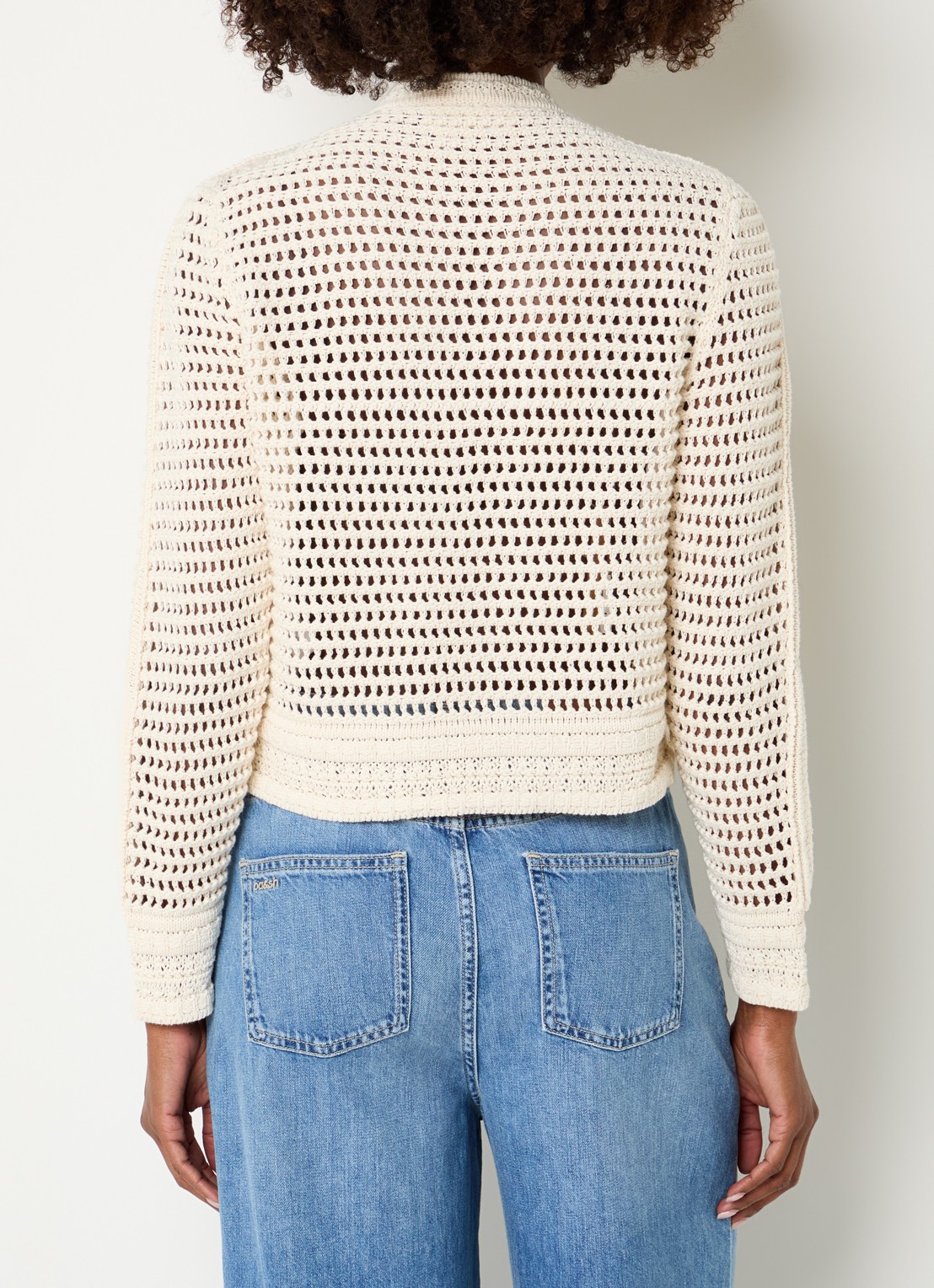 ba&sh Bianca grofgebreid vest met ronde hals - achterkant 4 gebroken wit