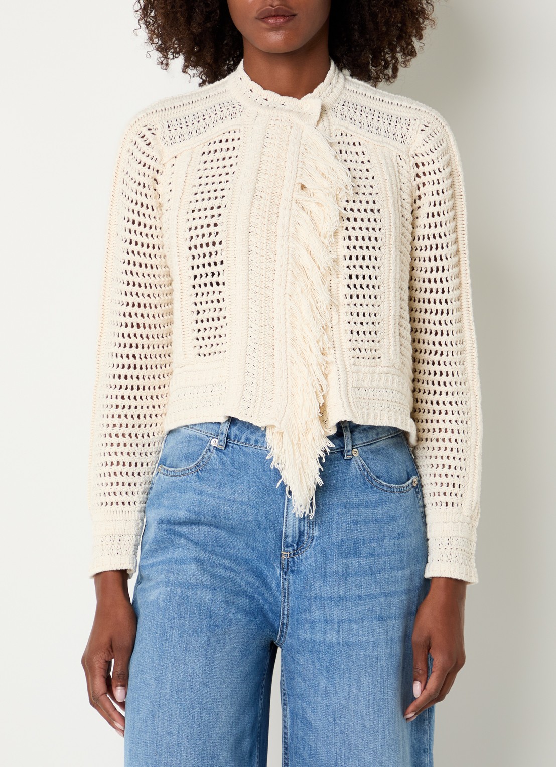 ba&sh Bianca grofgebreid vest met ronde hals - detail 3 gebroken wit