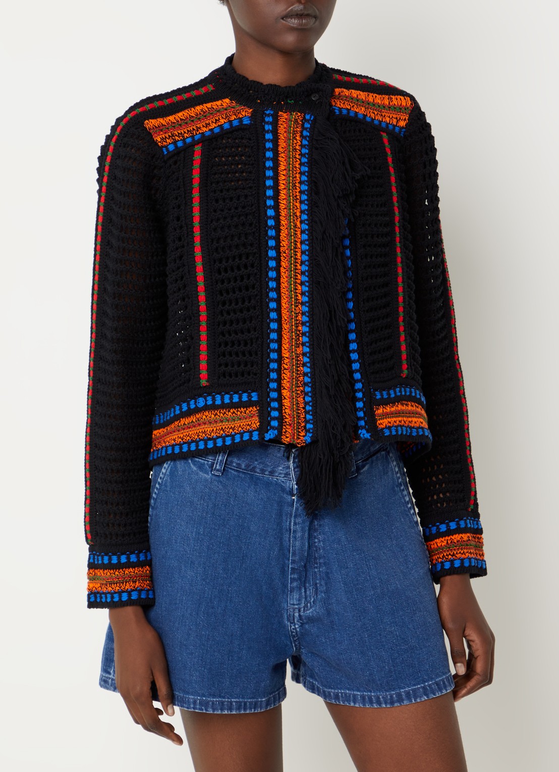 ba&sh Bianca grofgebreid vest met ronde hals - detail zwart