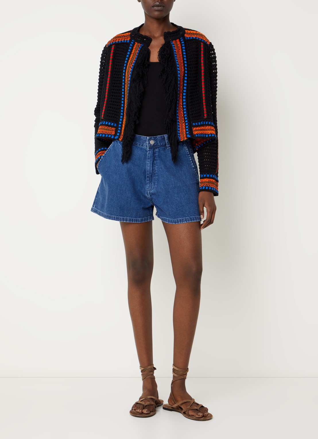 ba&sh Bianca grofgebreid vest met ronde hals - voorkant 3 zwart