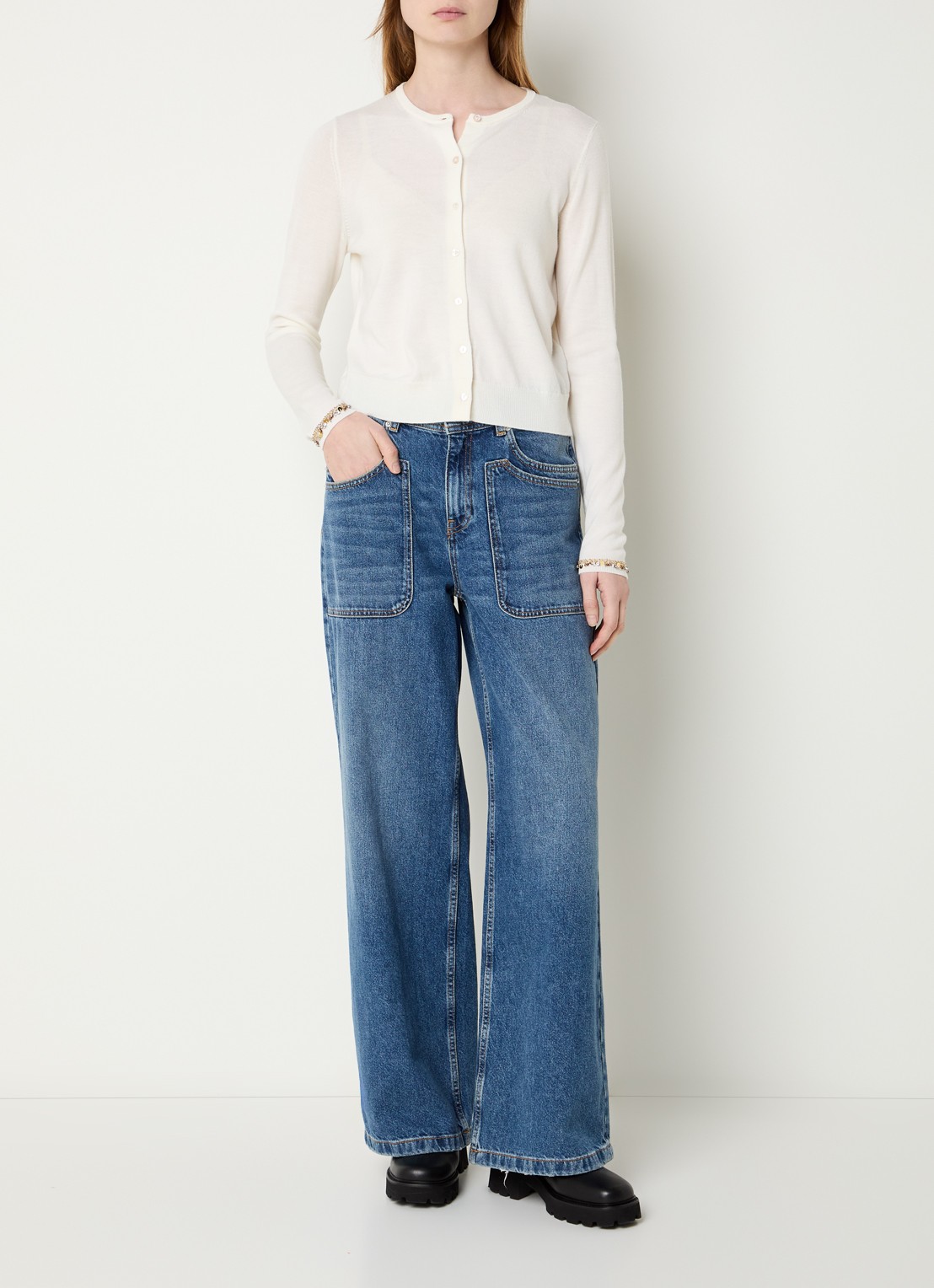 ba&sh Bijot vest van wol met strass - voorkant 3 gebroken wit