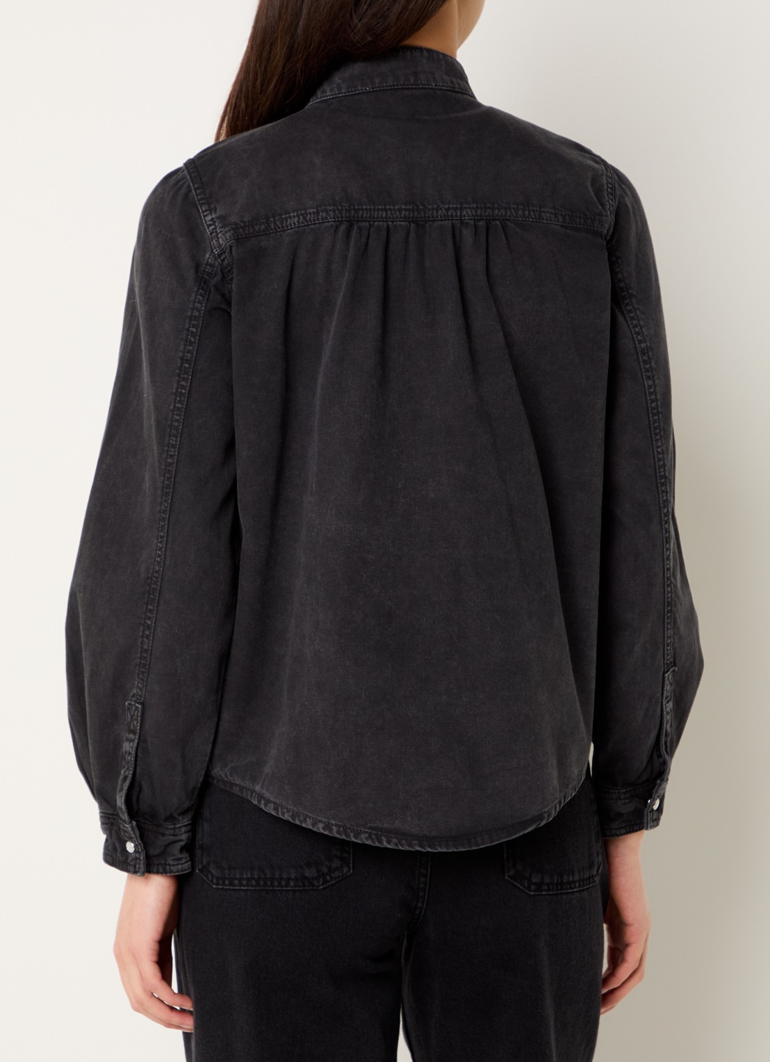 ba&sh Bilena blouse van chambray met opstaande kraag - achterkant 4 zwart