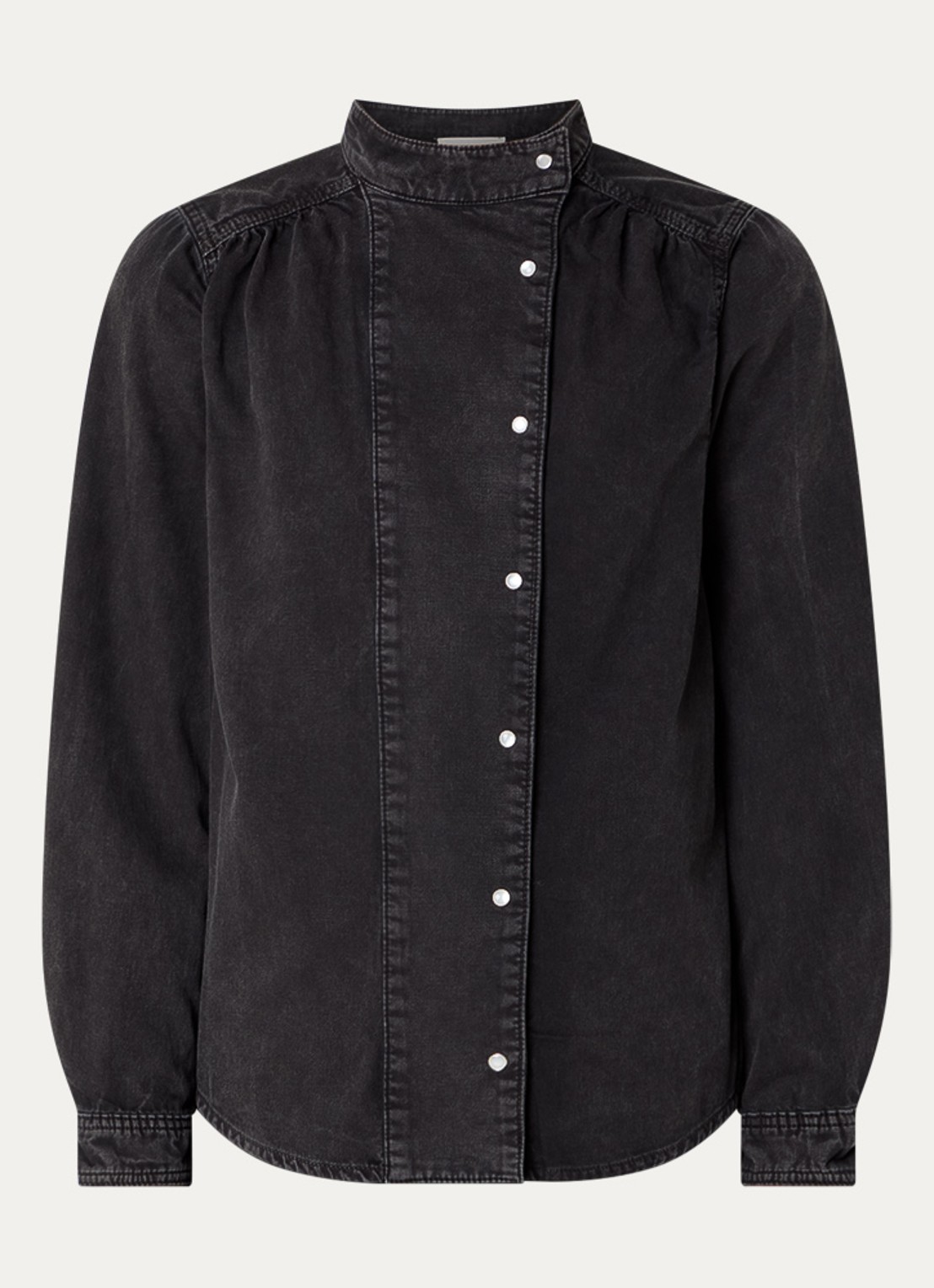 ba&sh Bilena blouse van chambray met opstaande kraag - voorkant zwart