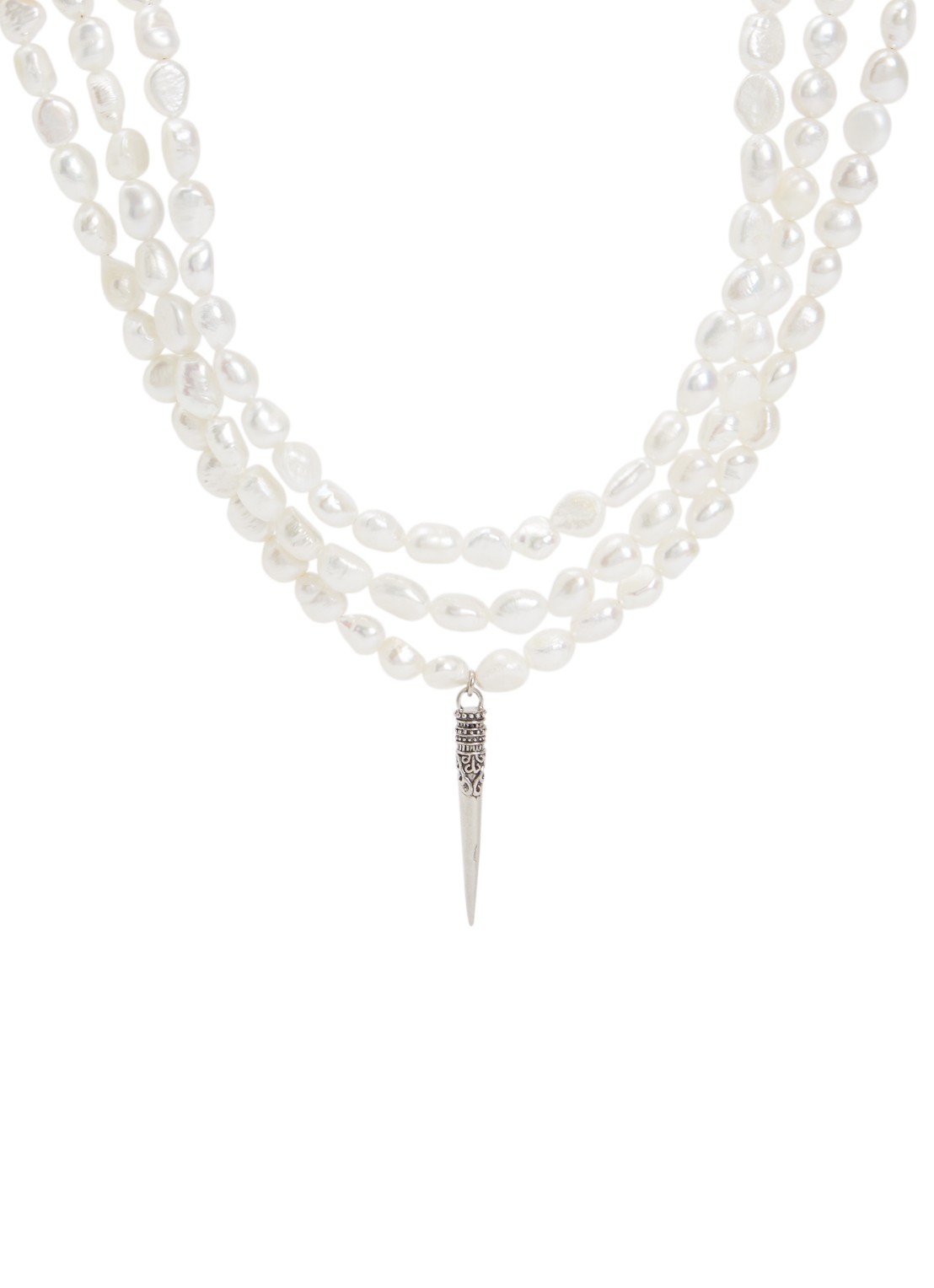 ba&sh Blanca parelketting van zilver met hanger - voorkant wit
