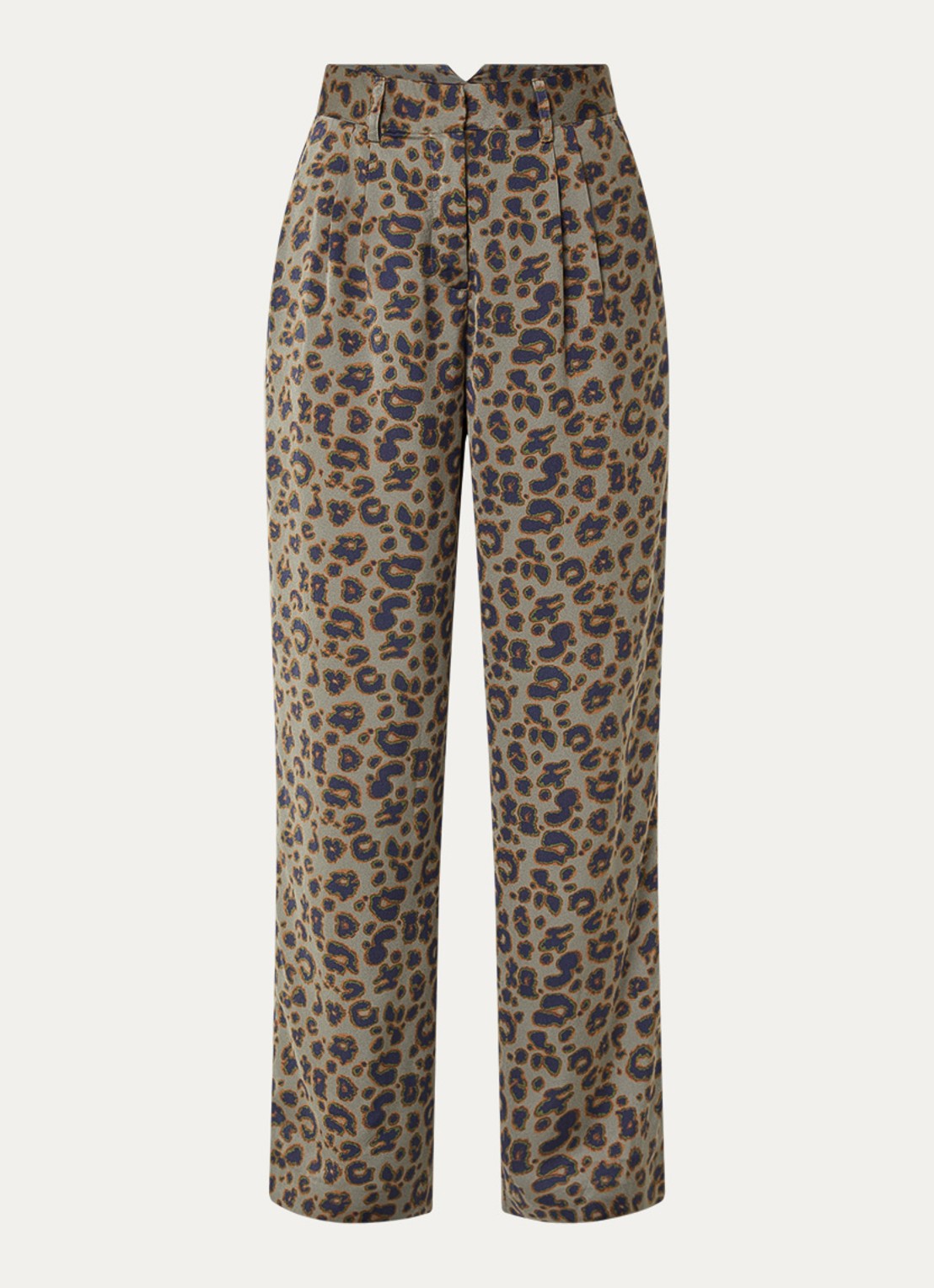 ba&sh Bloy high waist straight fit pantalon met panterprint - voorkant 3 olijfgroen