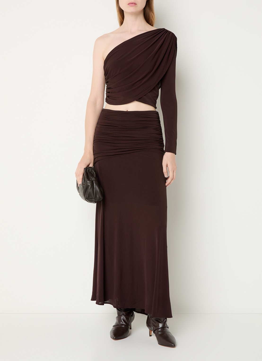 ba&sh Blue one shoulder cropped top met gedrapeerd detail - voorkant 4 bordeauxrood