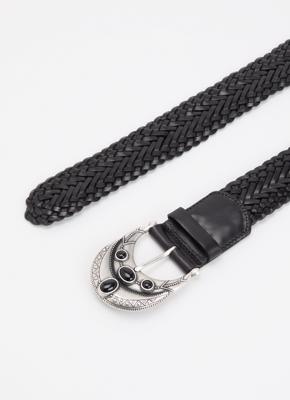 ba&sh Bolbi riem van leer met gevlochten details - detail 2 zwart