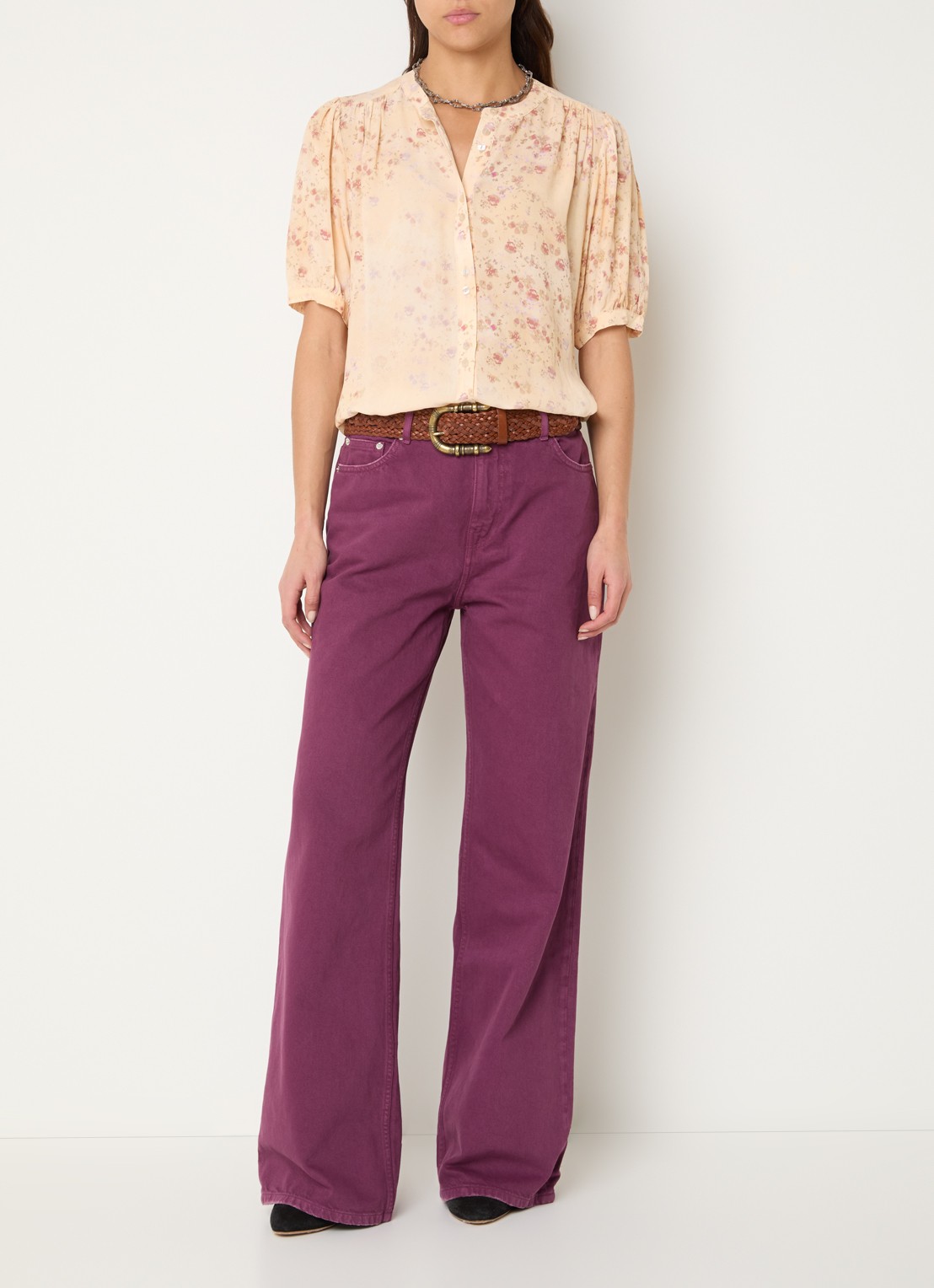 ba&sh Boney high waist straight leg jeans met steekzakken  - voorkant 4 paars