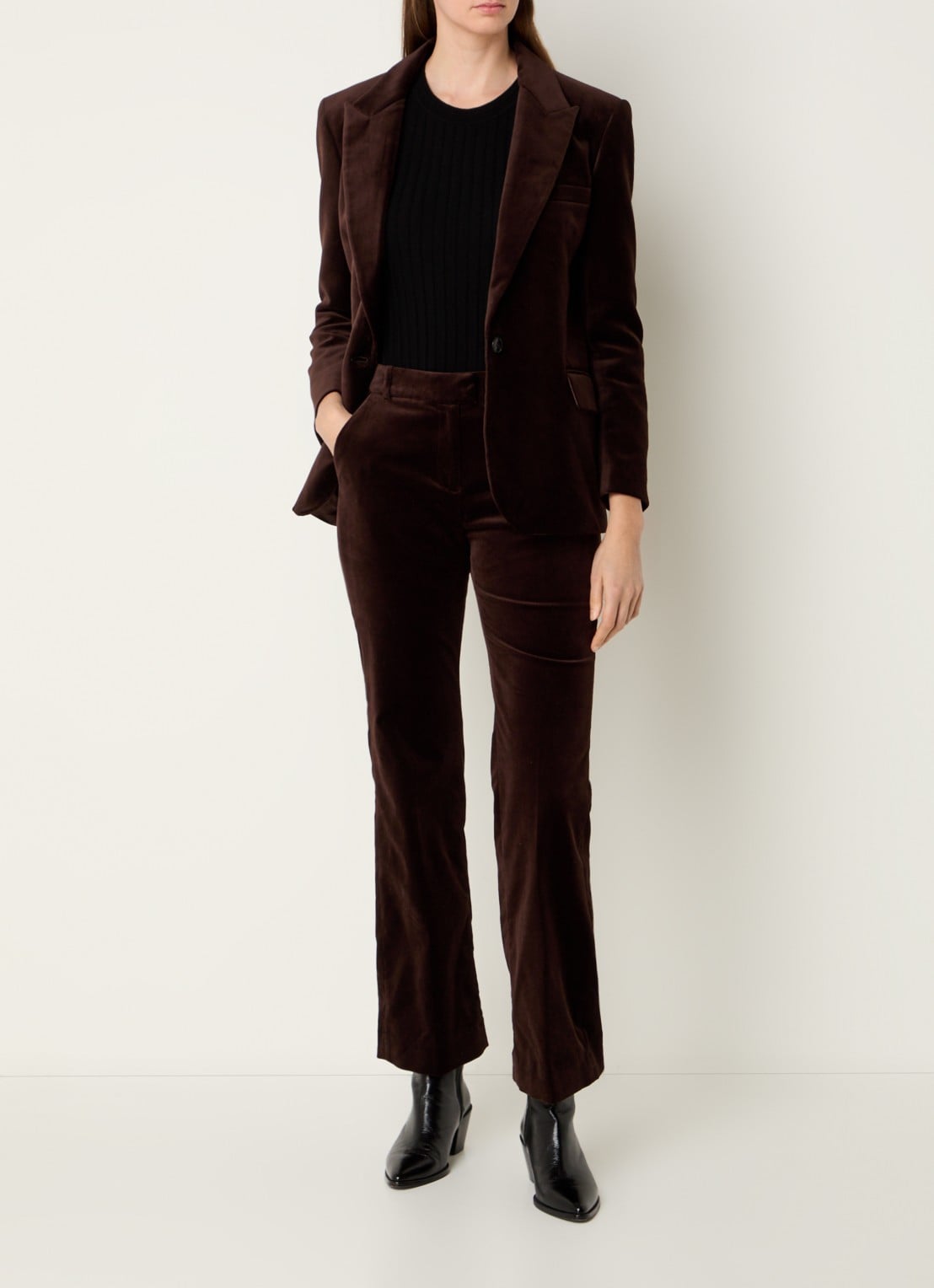 ba&sh Boop blazer van fluweel met klepzakken  - voorkant 2 hazelnootbruin