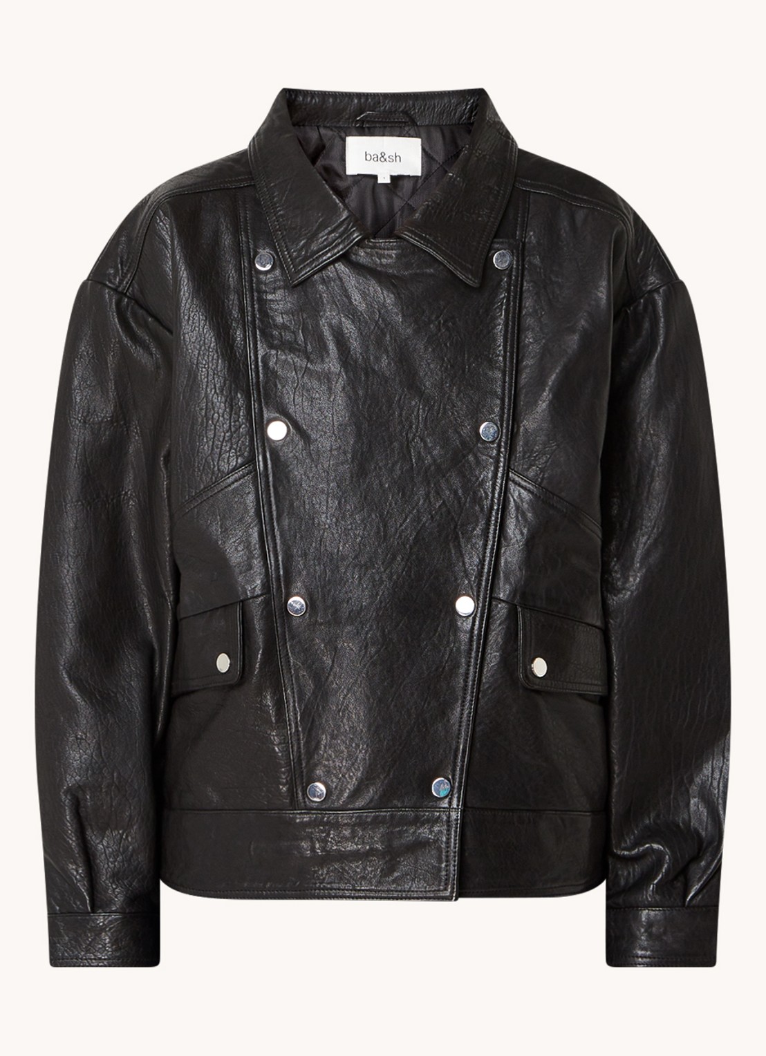 ba&sh Brad bikerjack van lamsleer met klepzakken - voorkant 2 zwart