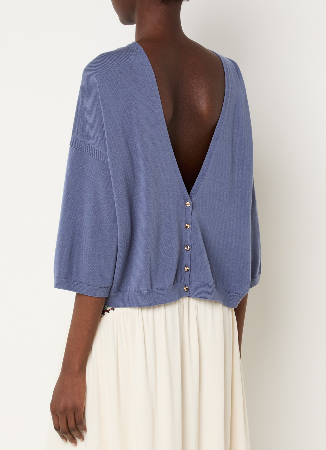 ba&sh Braha fijngebreide cropped top in zijdeblend - detail 3 blauwgrijs