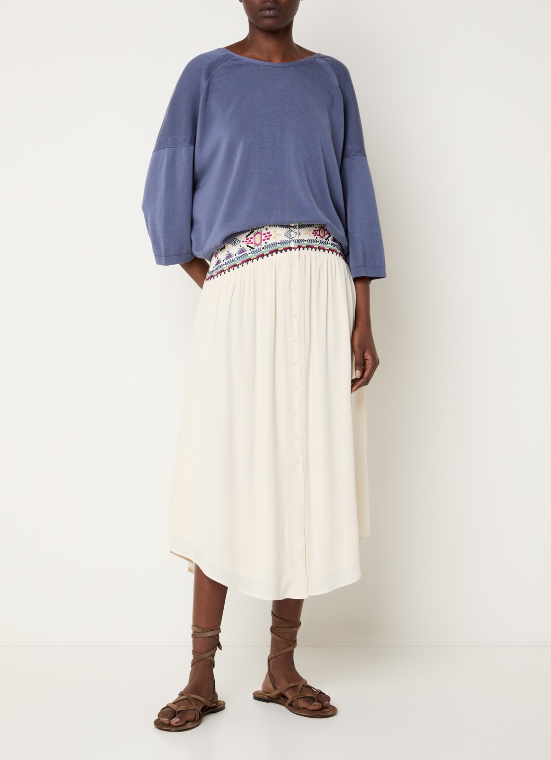 ba&sh Braha fijngebreide cropped top in zijdeblend - voorkant 2 blauwgrijs