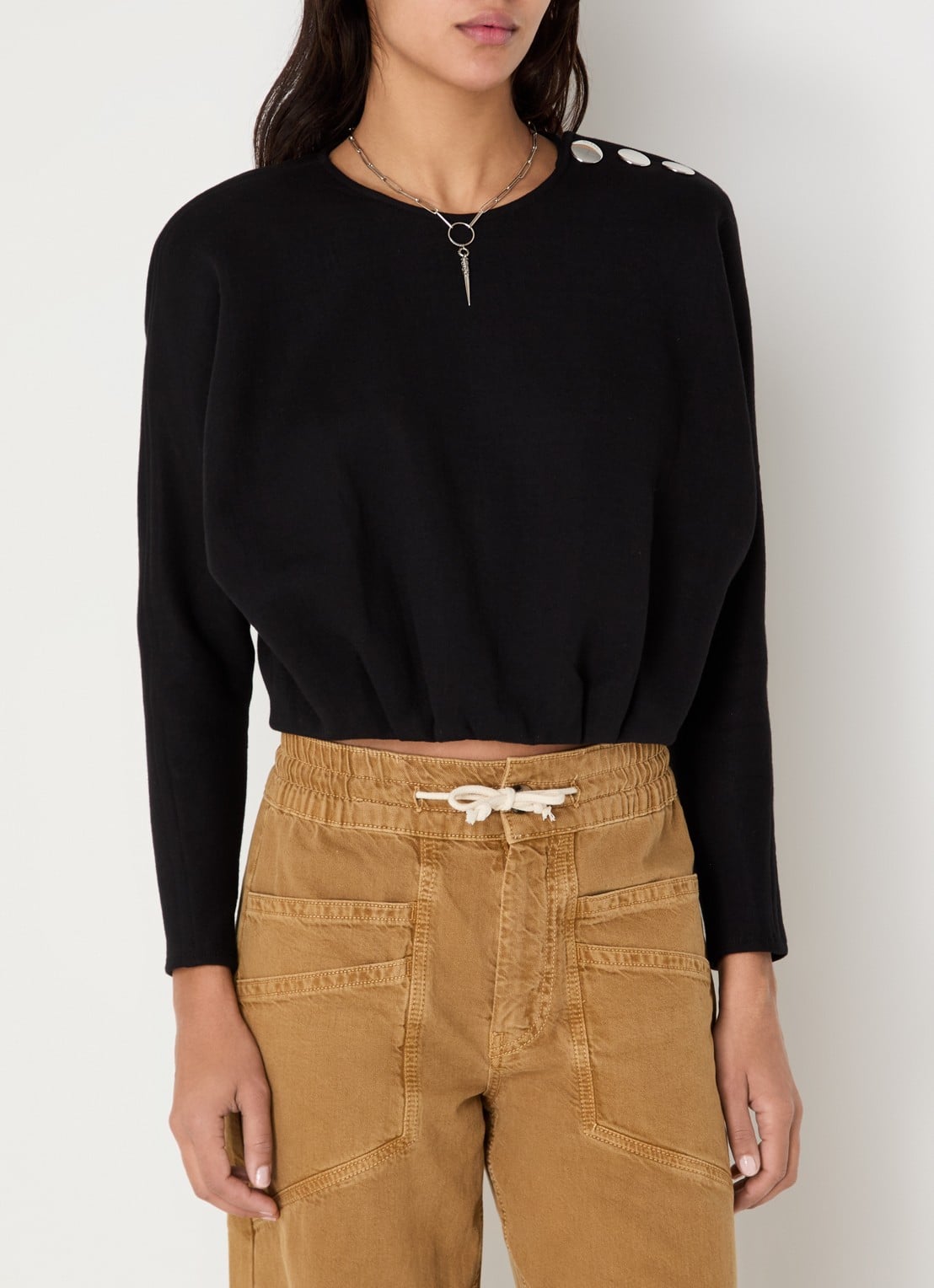 ba&sh Branny T-shirt met ronde hals - detail zwart