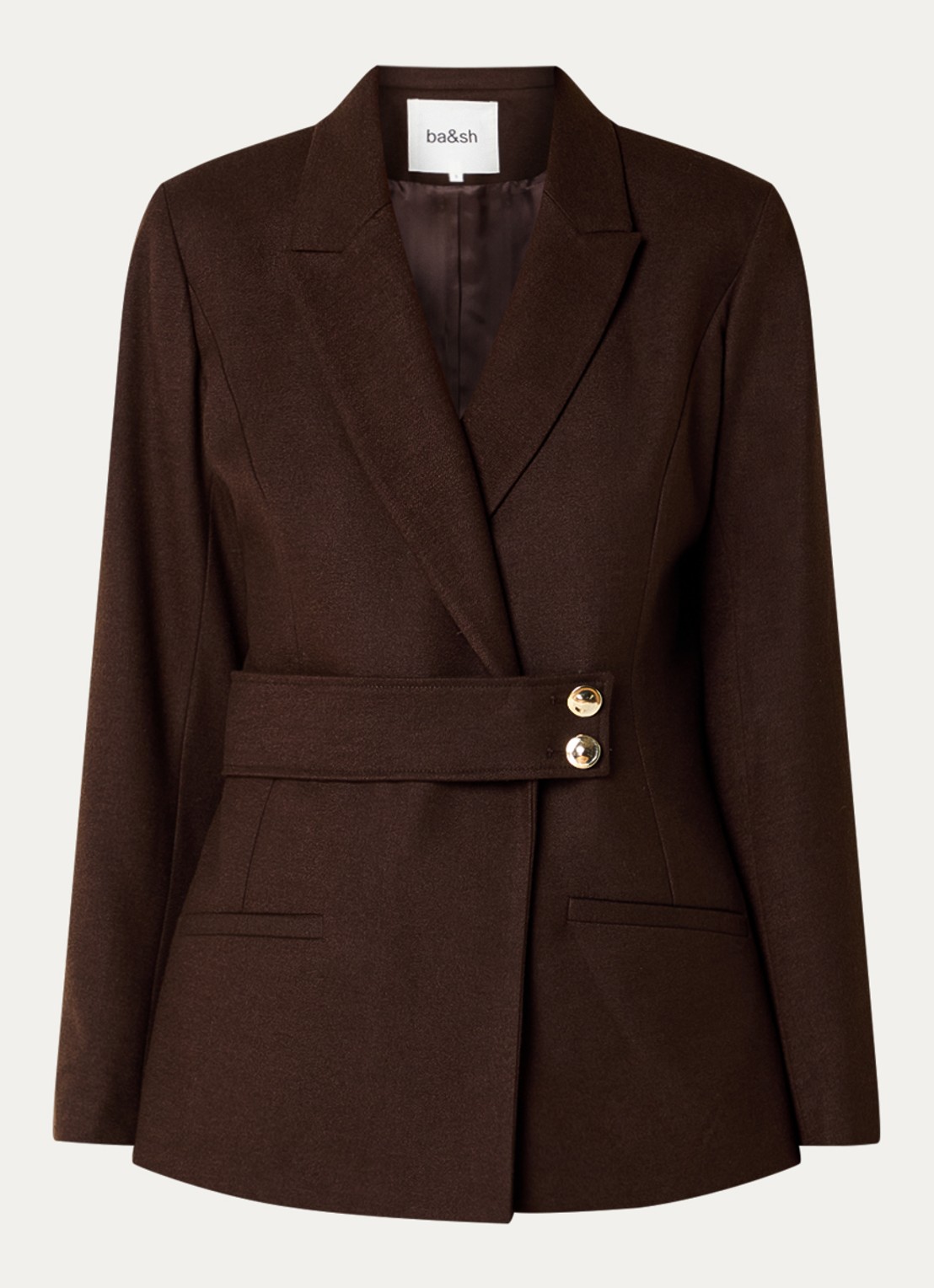 ba&sh Bule blazer met schoudervulling en paspelzakken - voorkant 2 chocoladebruin